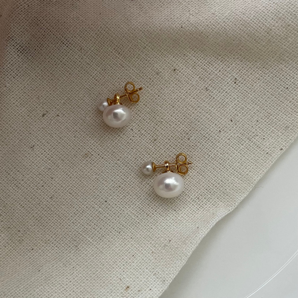 Classic 'Duo' Double Pearl Stud Earrings