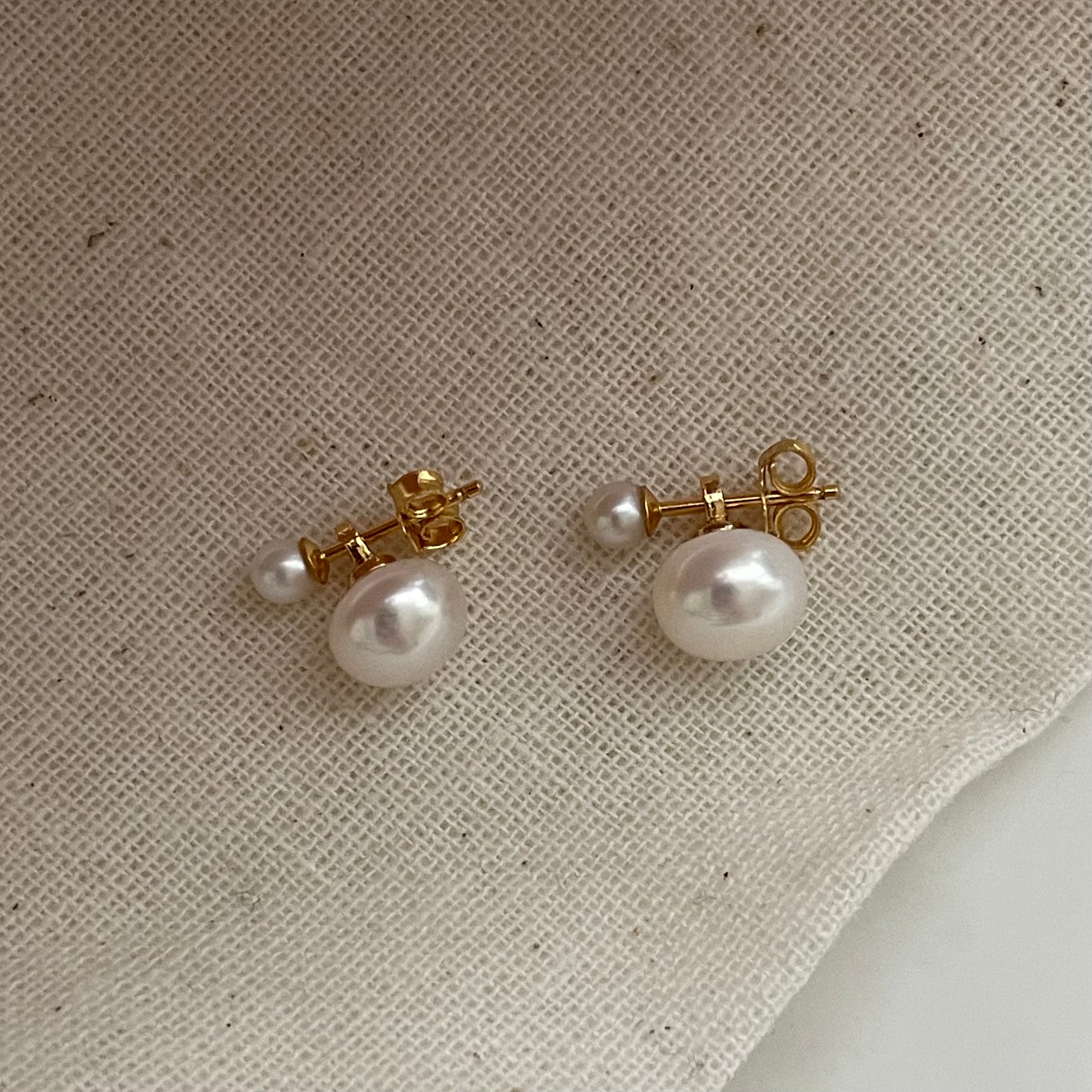 Classic 'Duo' Double Pearl Stud Earrings