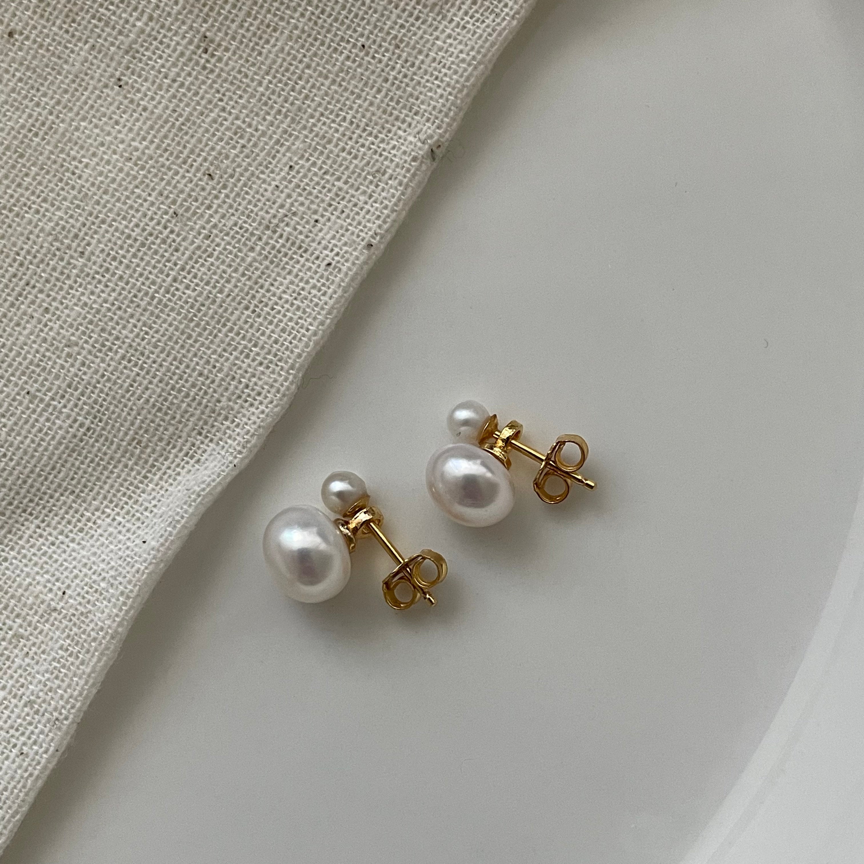 Classic 'Duo' Double Pearl Stud Earrings