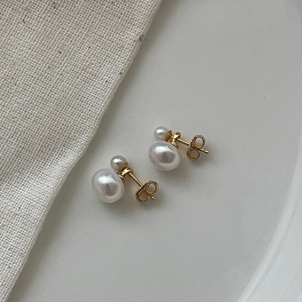 Classic 'Duo' Double Pearl Stud Earrings