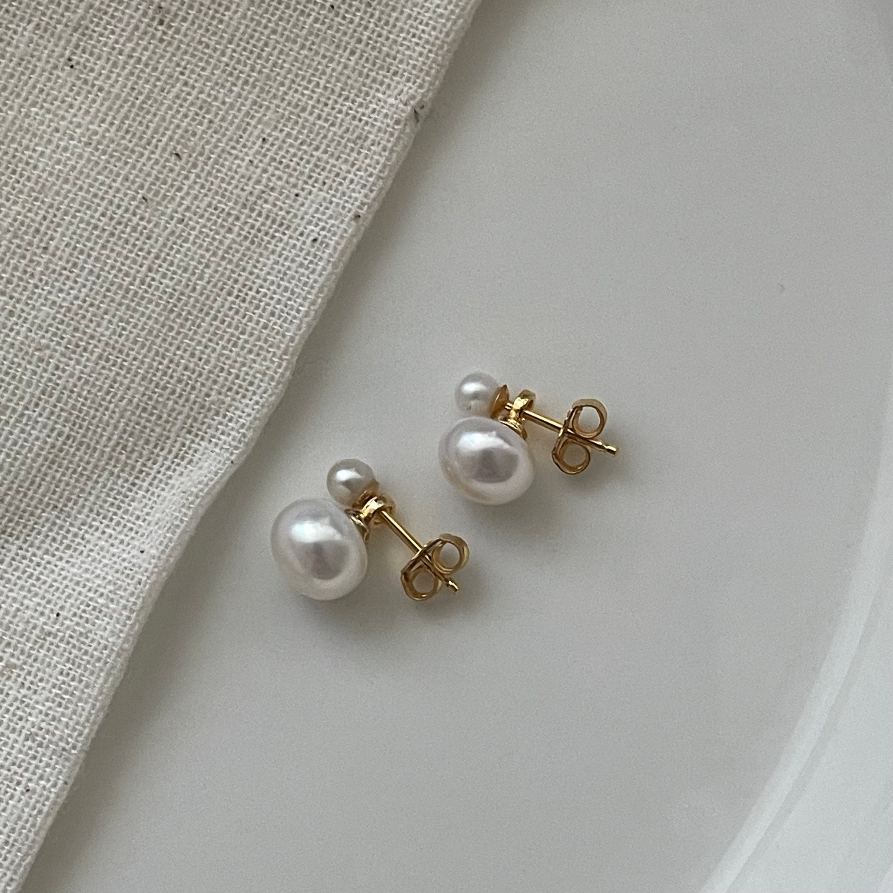 Classic 'Duo' Double Pearl Stud Earrings