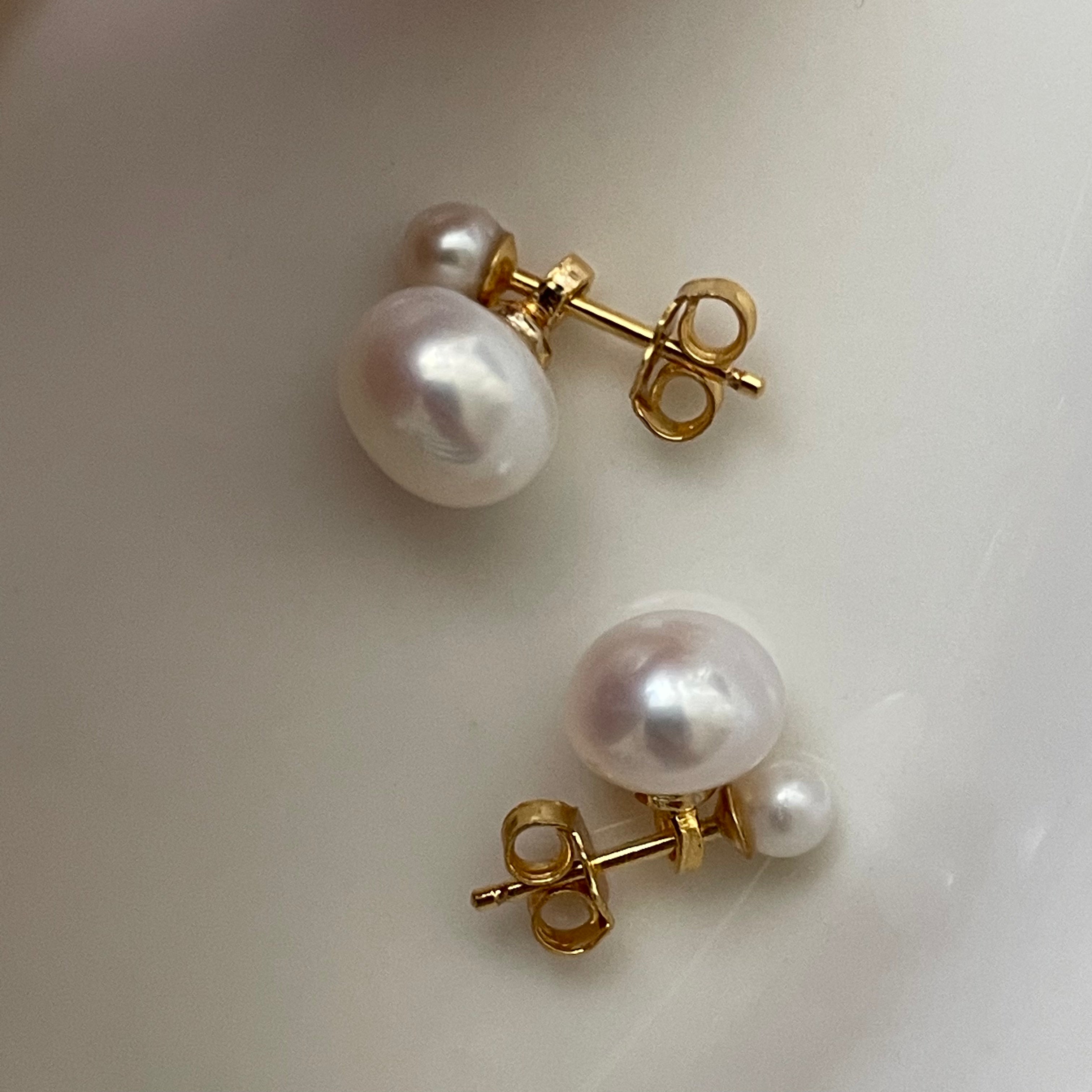Classic 'Duo' Double Pearl Stud Earrings
