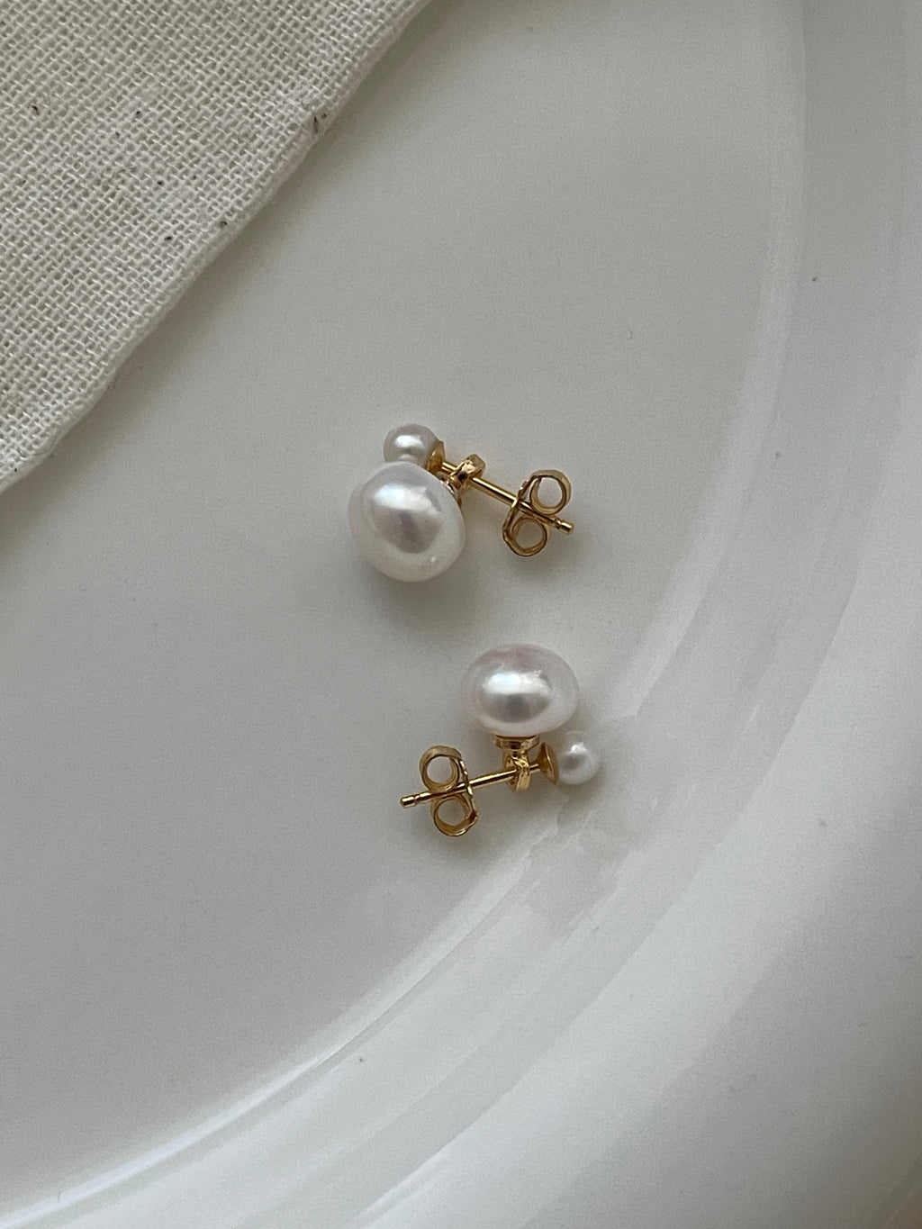 Classic 'Duo' Double Pearl Stud Earrings