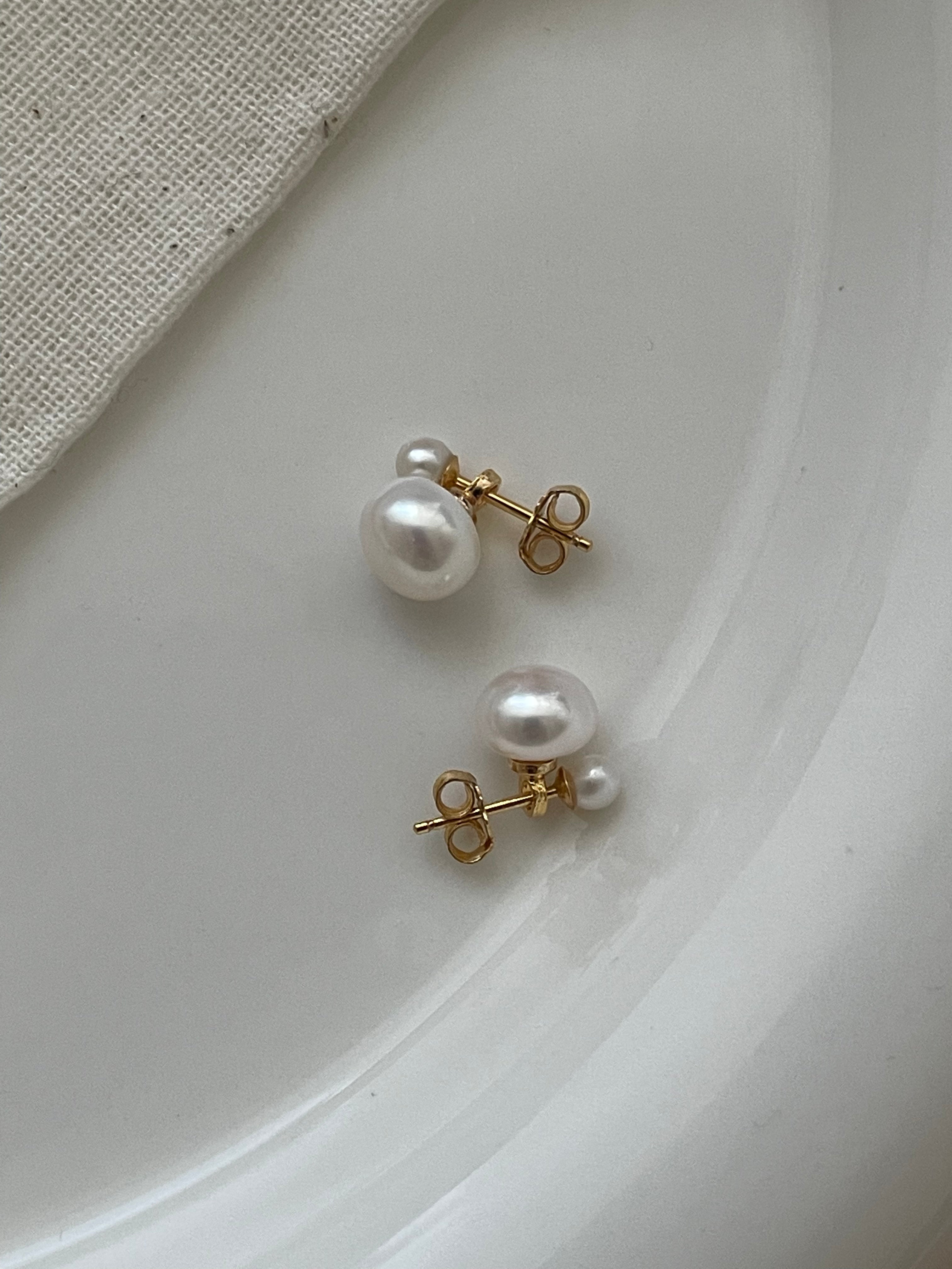Classic 'Duo' Double Pearl Stud Earrings