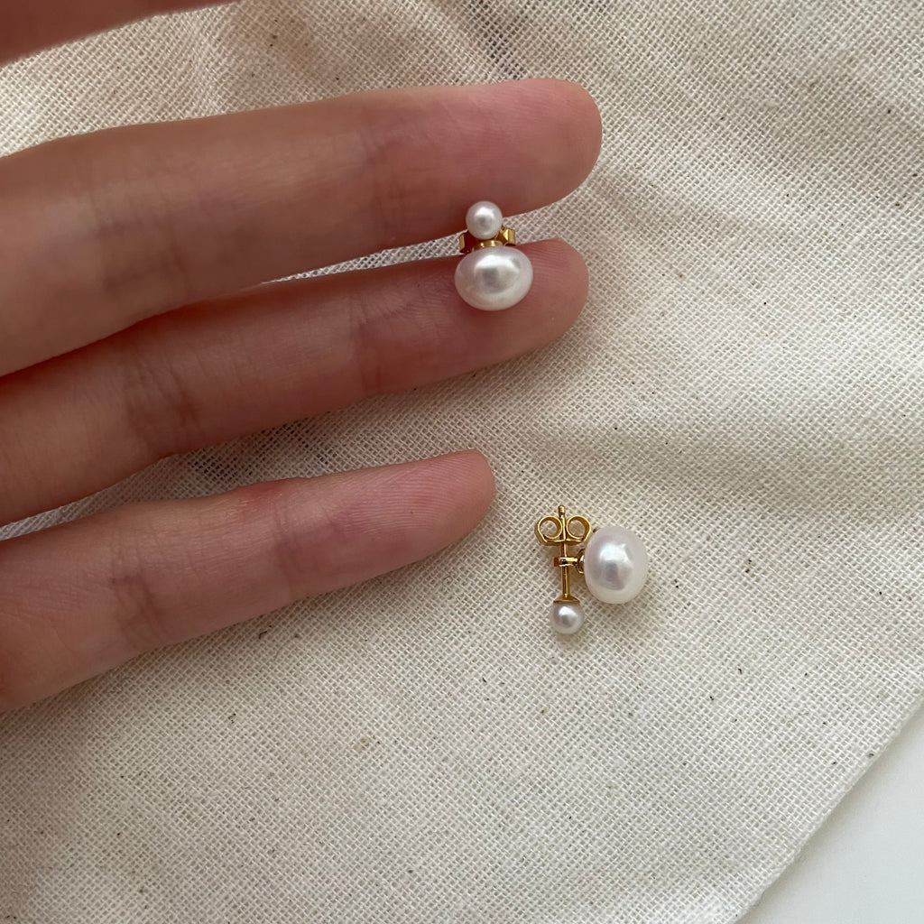 Classic 'Duo' Double Pearl Stud Earrings
