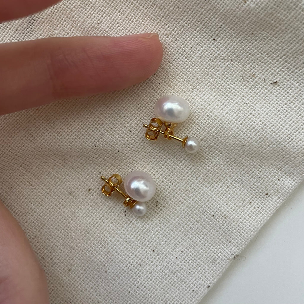 Classic 'Duo' Double Pearl Stud Earrings