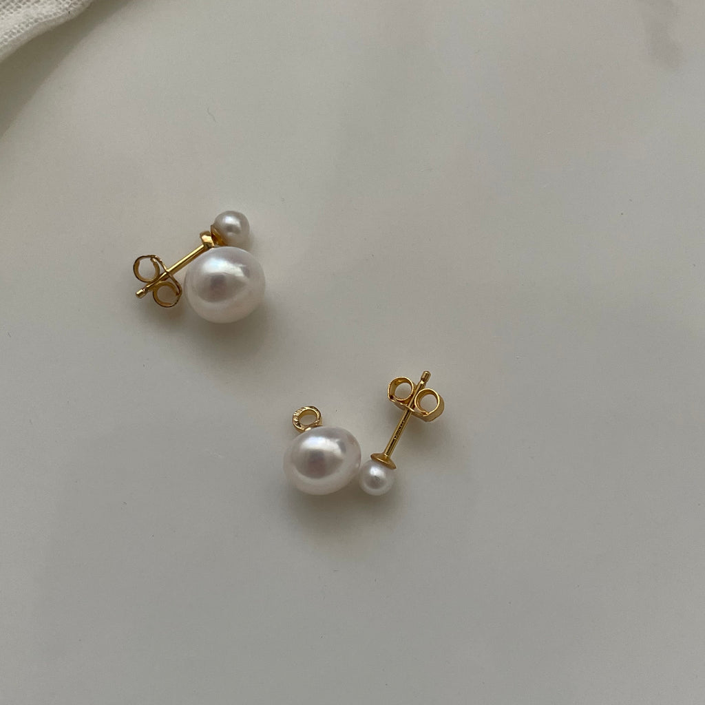 Classic 'Duo' Double Pearl Stud Earrings
