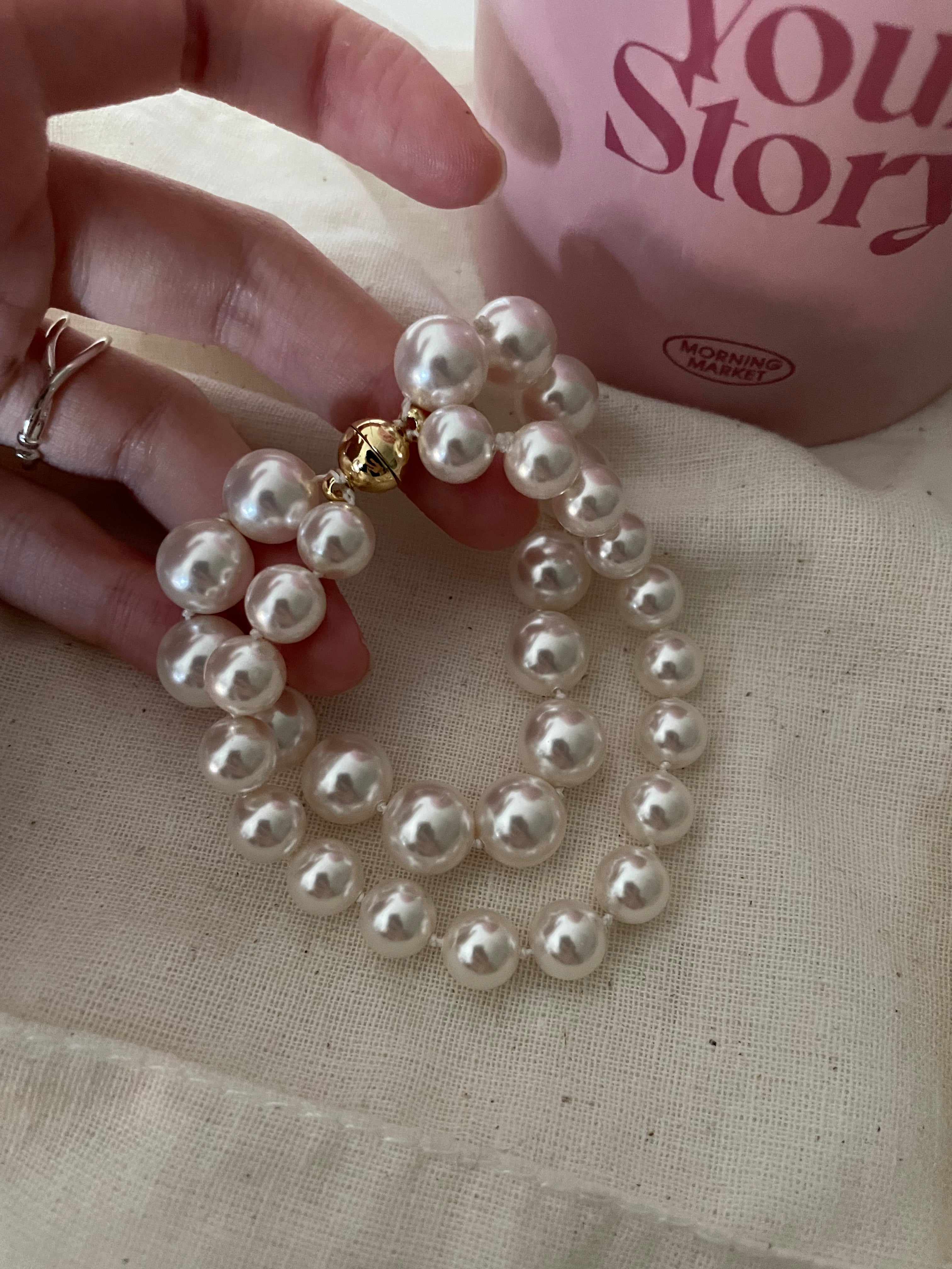 The 'Parisienne' Double Strand Pearl Bracelet with Gold Magnetic Clasp - 14K Gold Filled