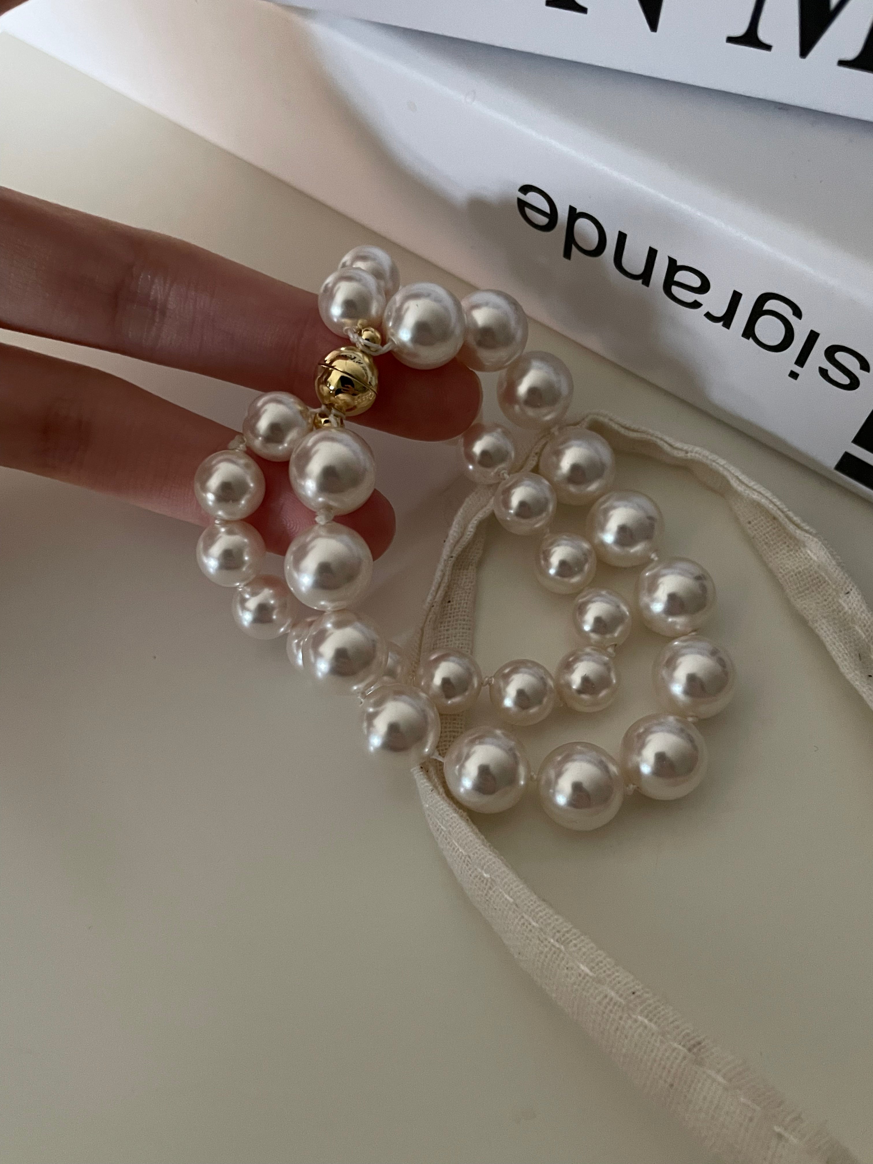 The 'Parisienne' Double Strand Pearl Bracelet with Gold Magnetic Clasp - 14K Gold Filled