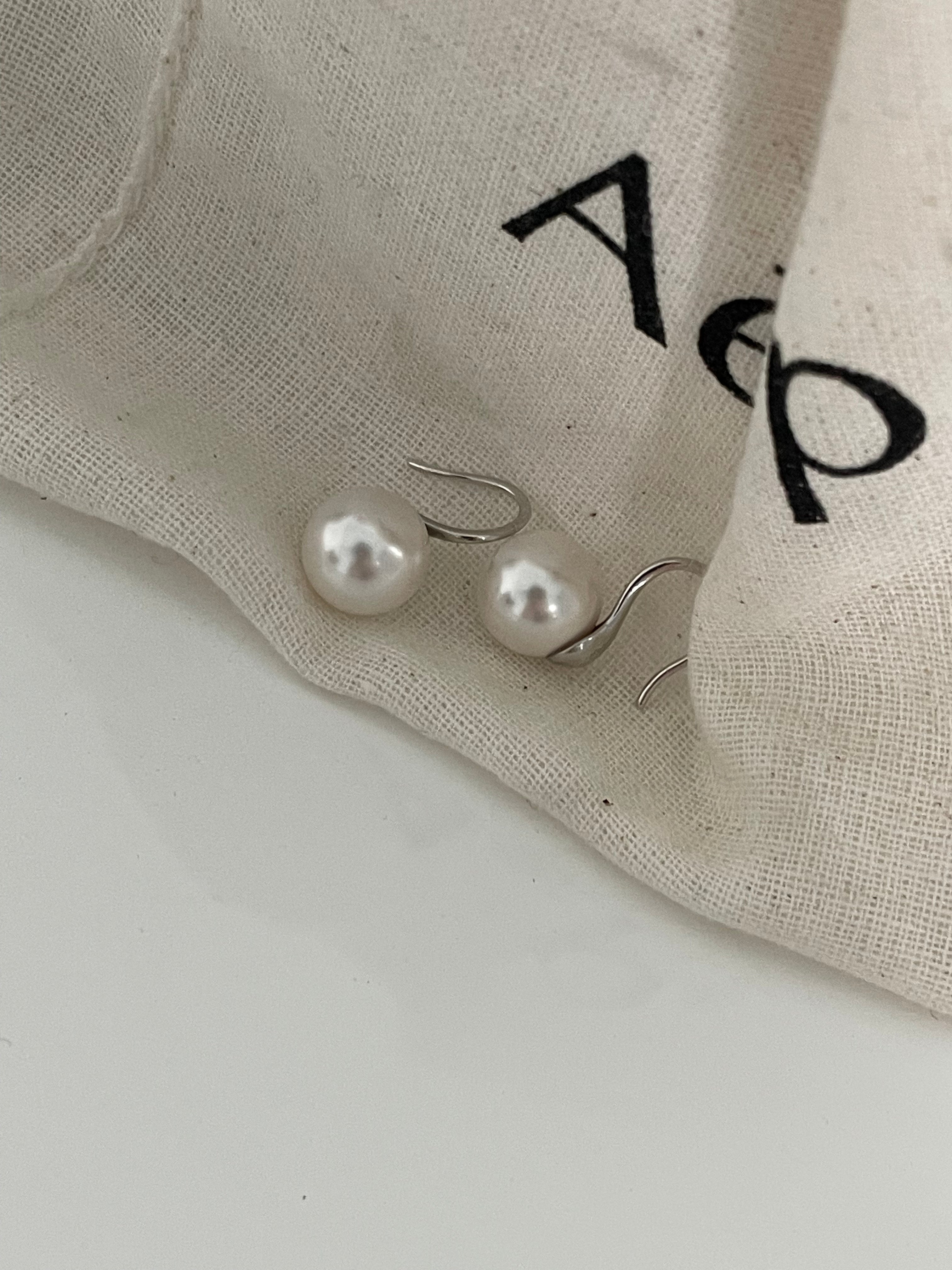 The 'Stiletto' Modern Curve Earrings - 10mm Swarovski Pearls & White Gold Finish