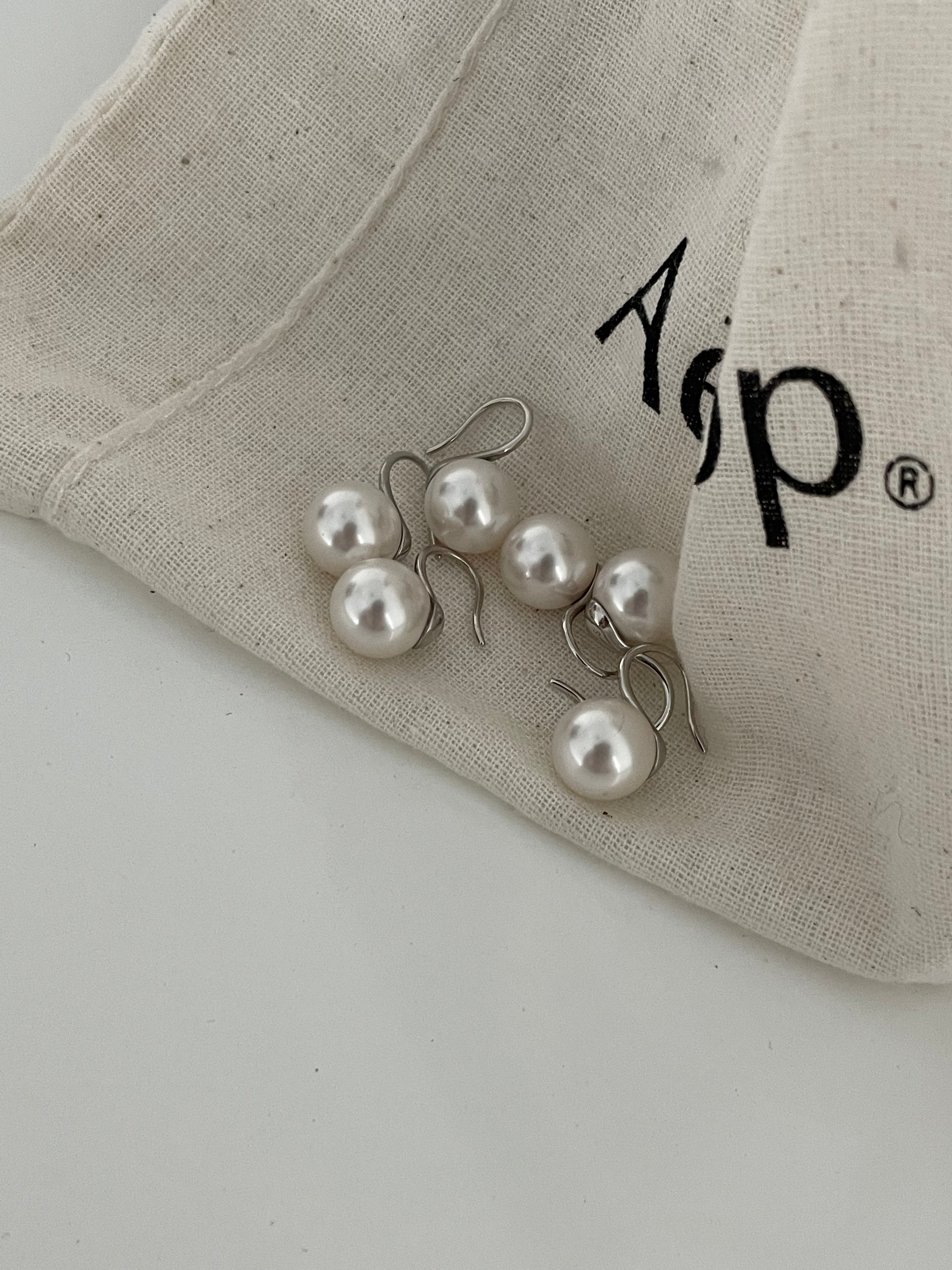 The 'Stiletto' Modern Curve Earrings - 10mm Swarovski Pearls & White Gold Finish