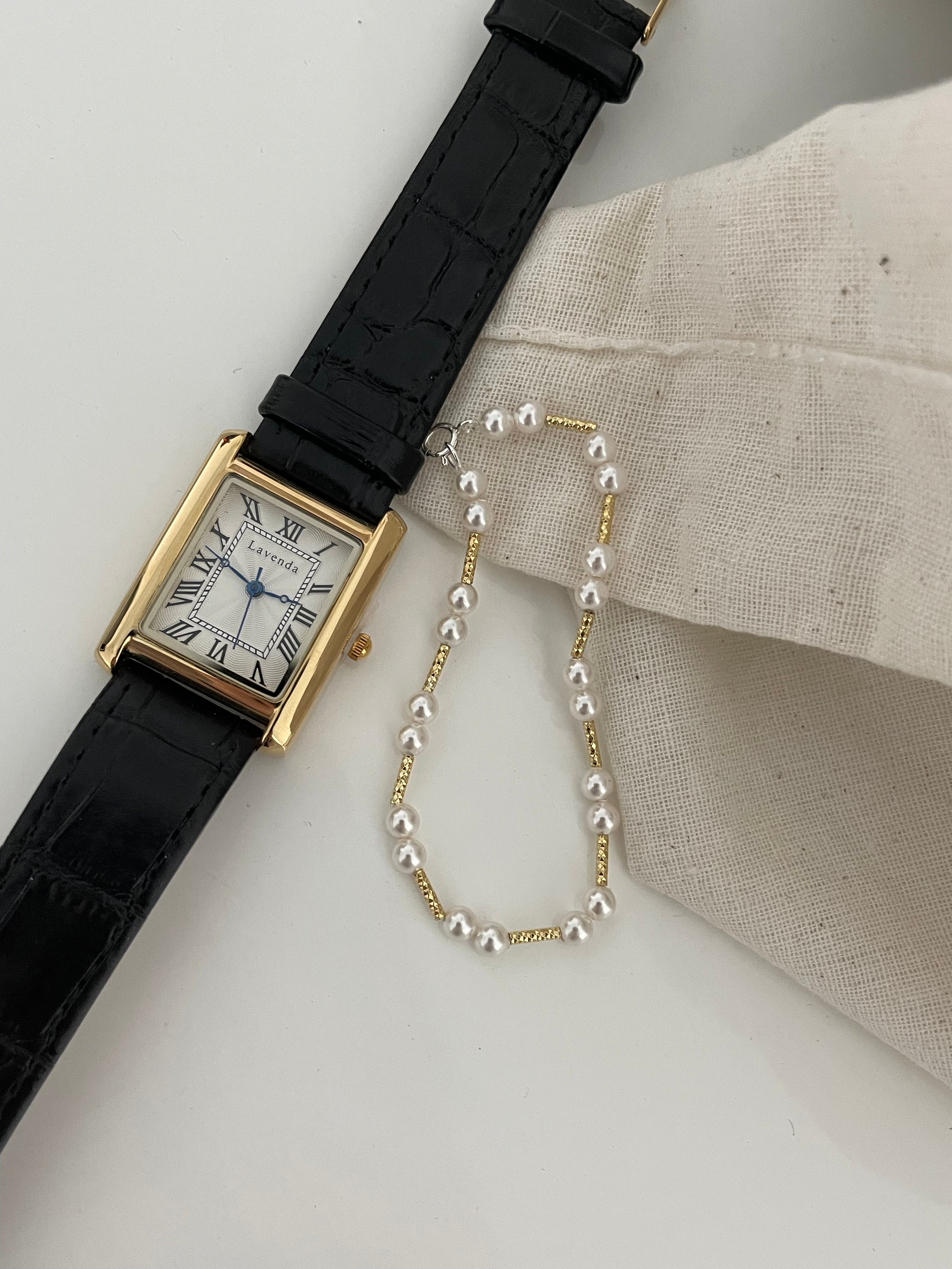 Classic Rhythm Swarovski Pearl & Textured Gold Bar Bracelet - S925 Silver Plated