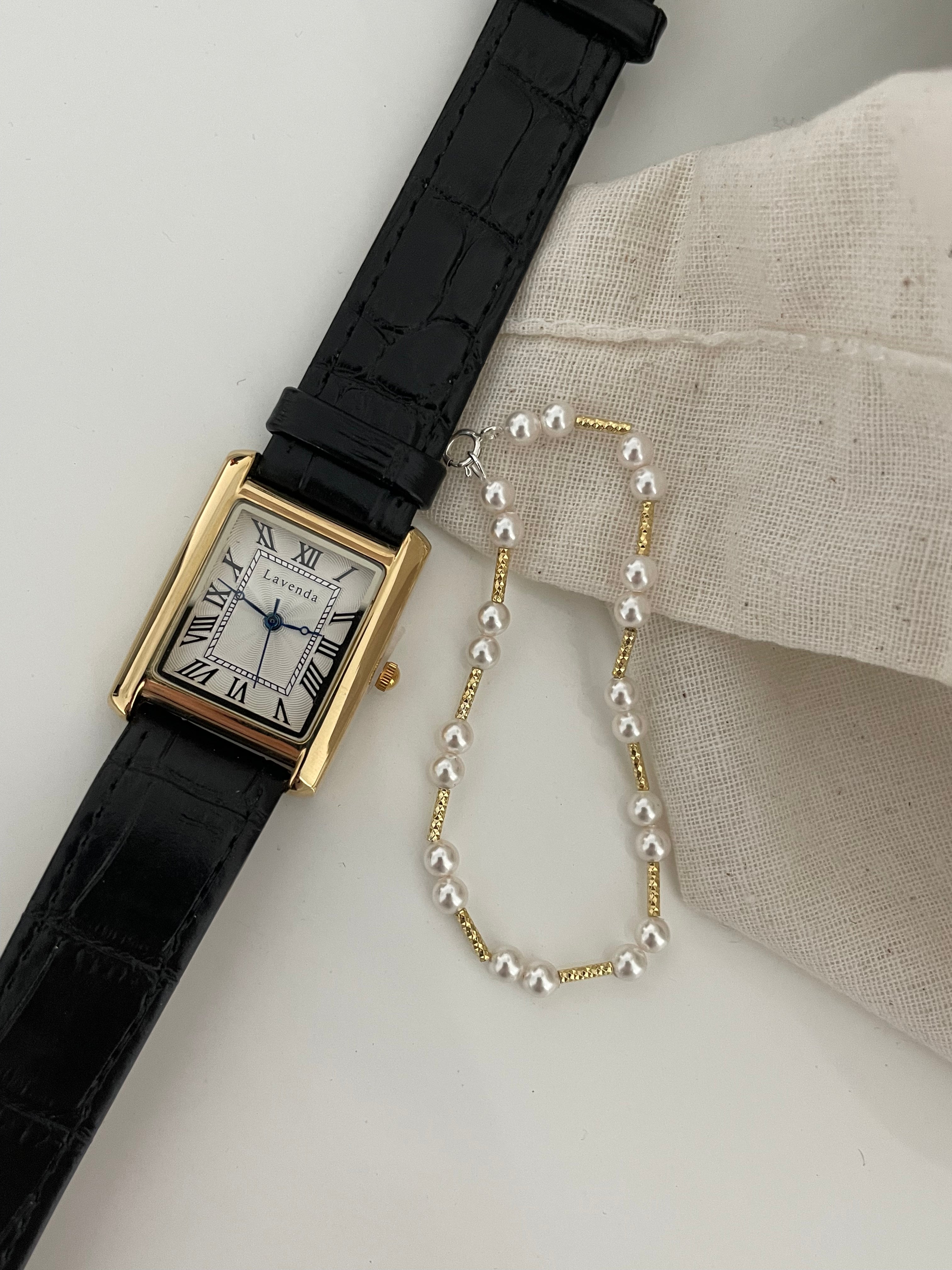 Classic Rhythm Swarovski Pearl & Textured Gold Bar Bracelet - S925 Silver Plated