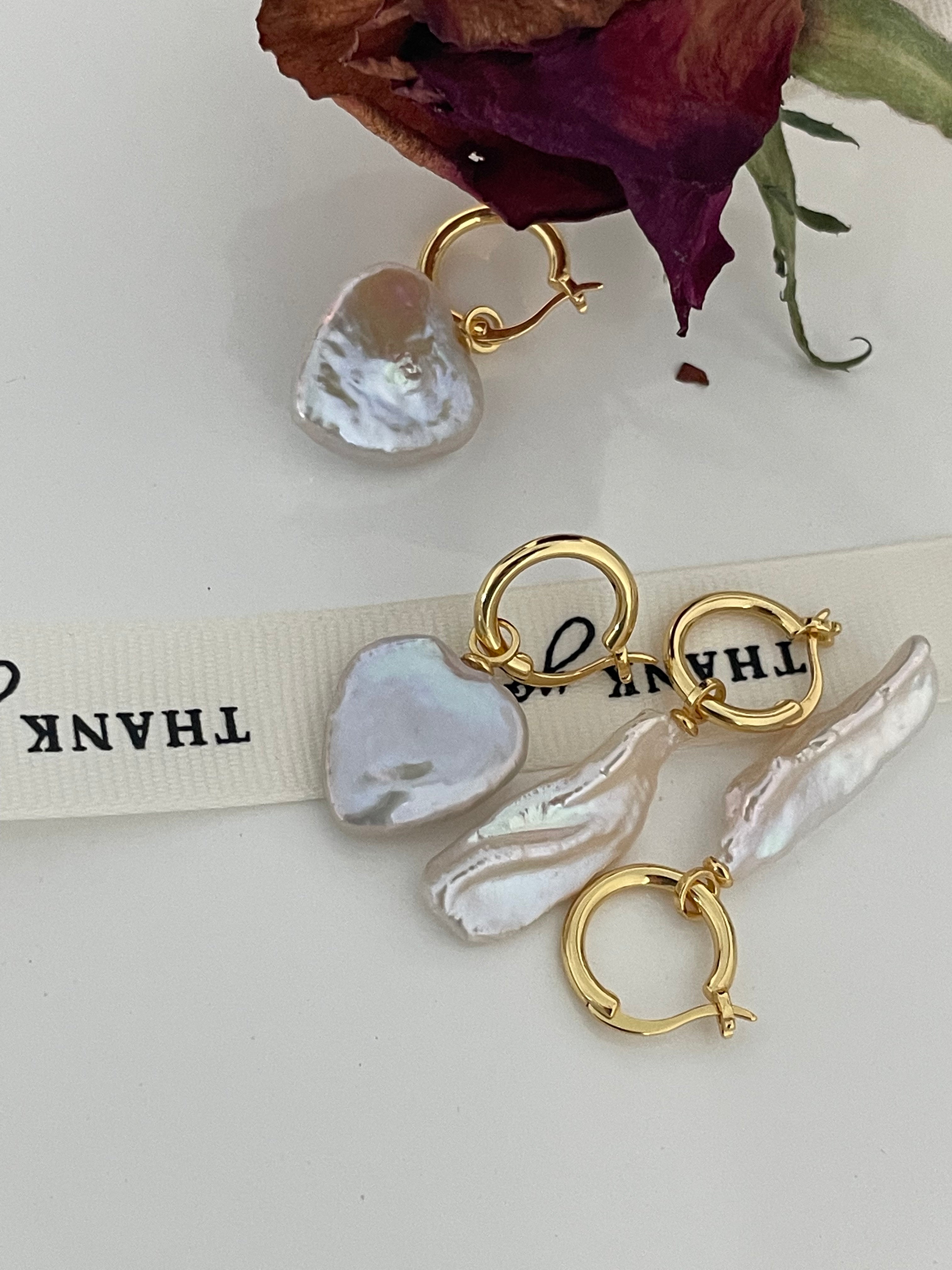 Romantic Heart Baroque Pearl Hoop Earrings