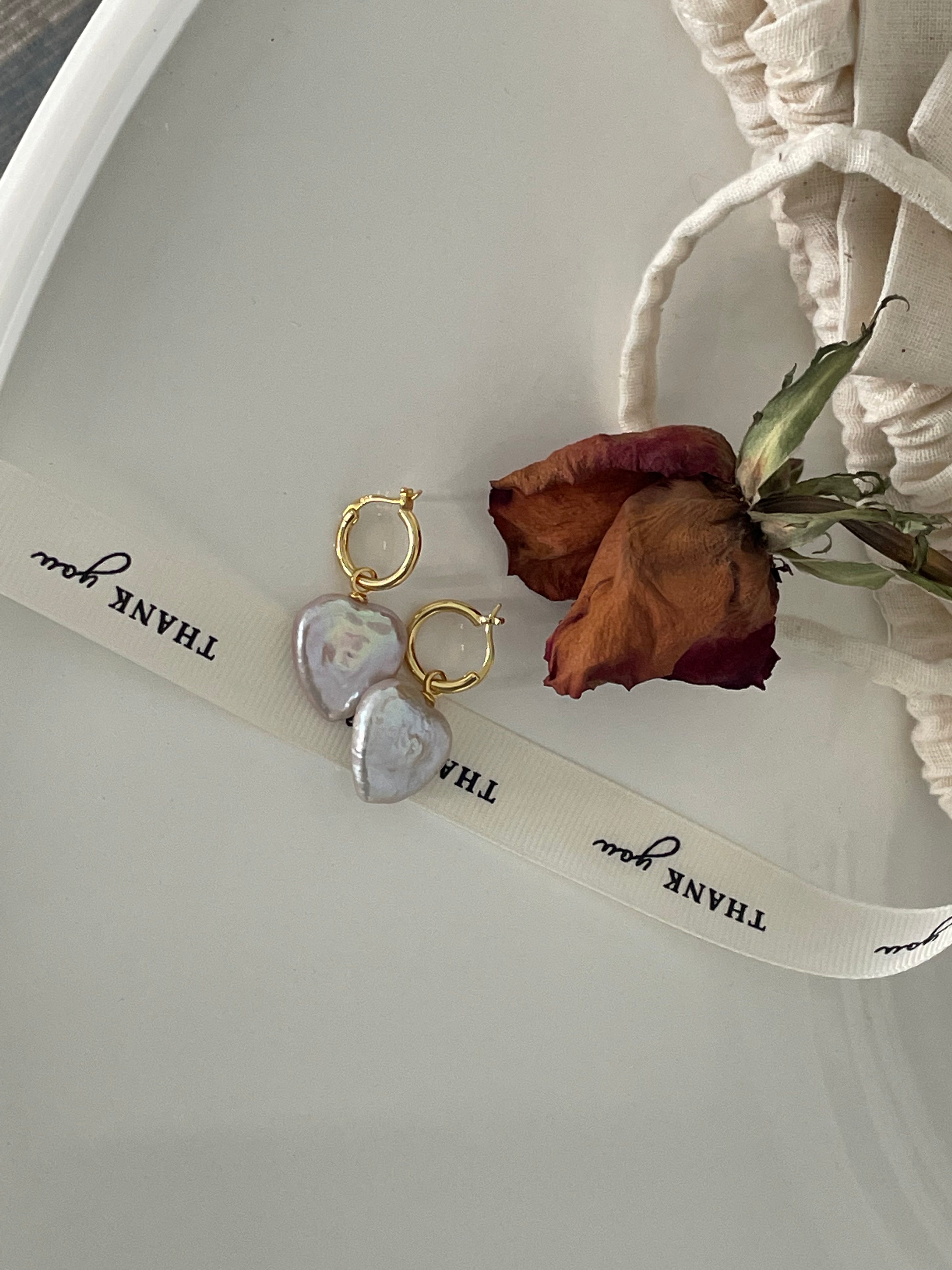 Romantic Heart Baroque Pearl Hoop Earrings