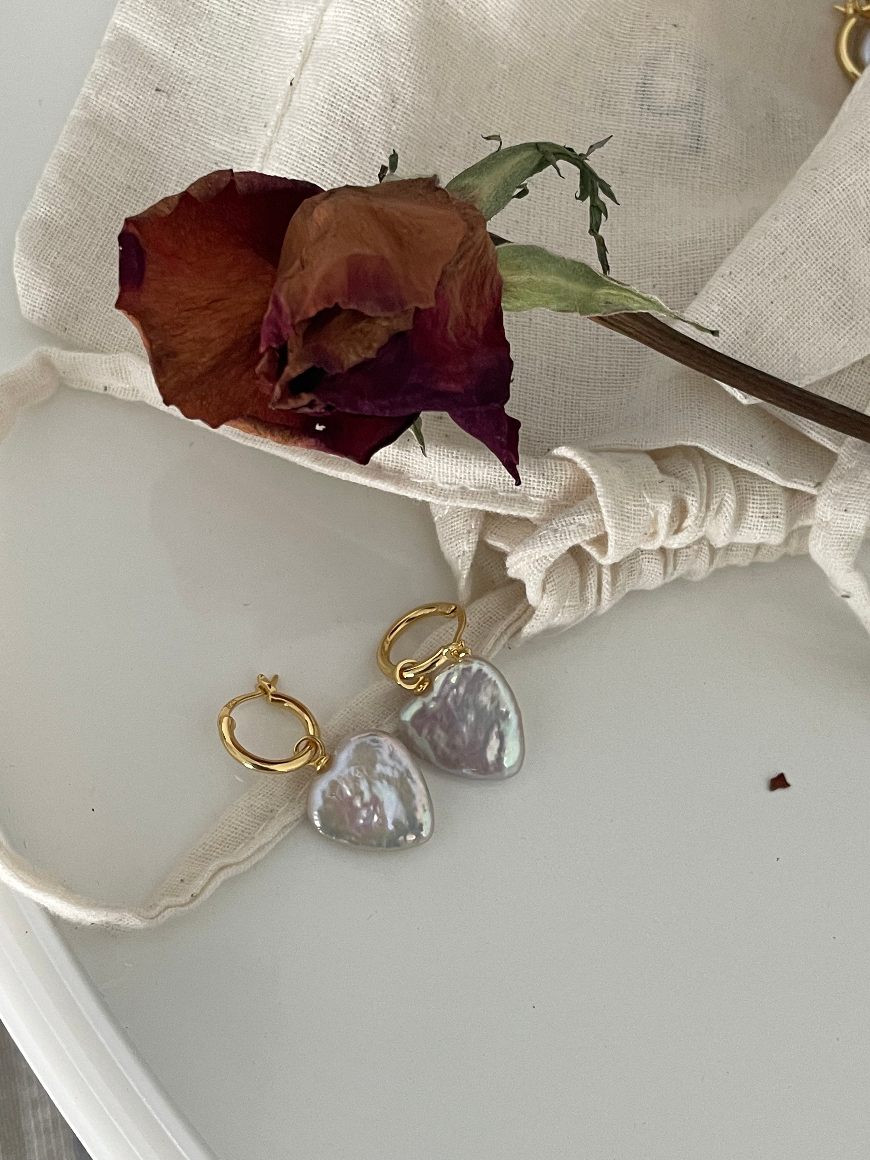 Romantic Heart Baroque Pearl Hoop Earrings