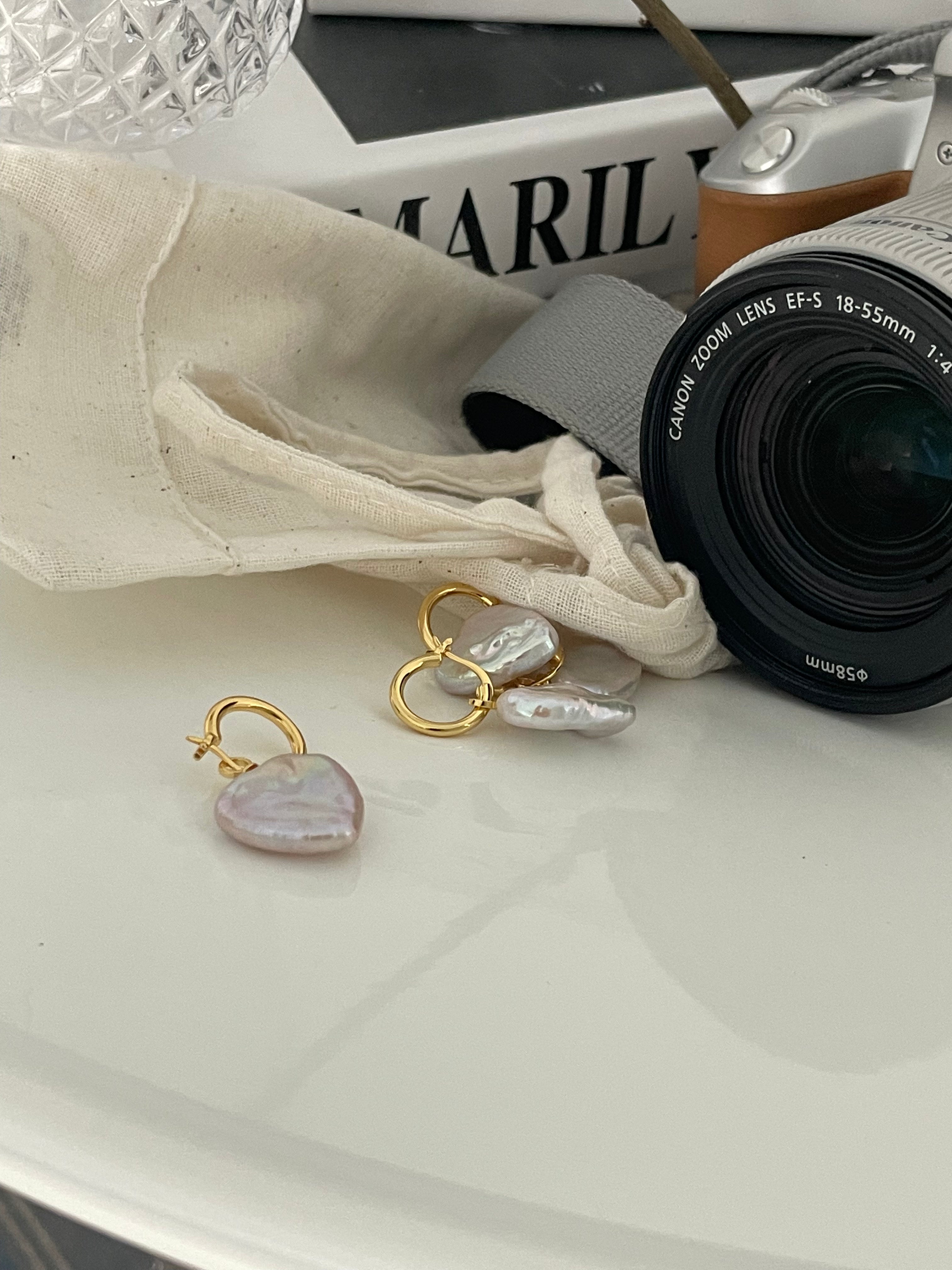 Romantic Heart Baroque Pearl Hoop Earrings