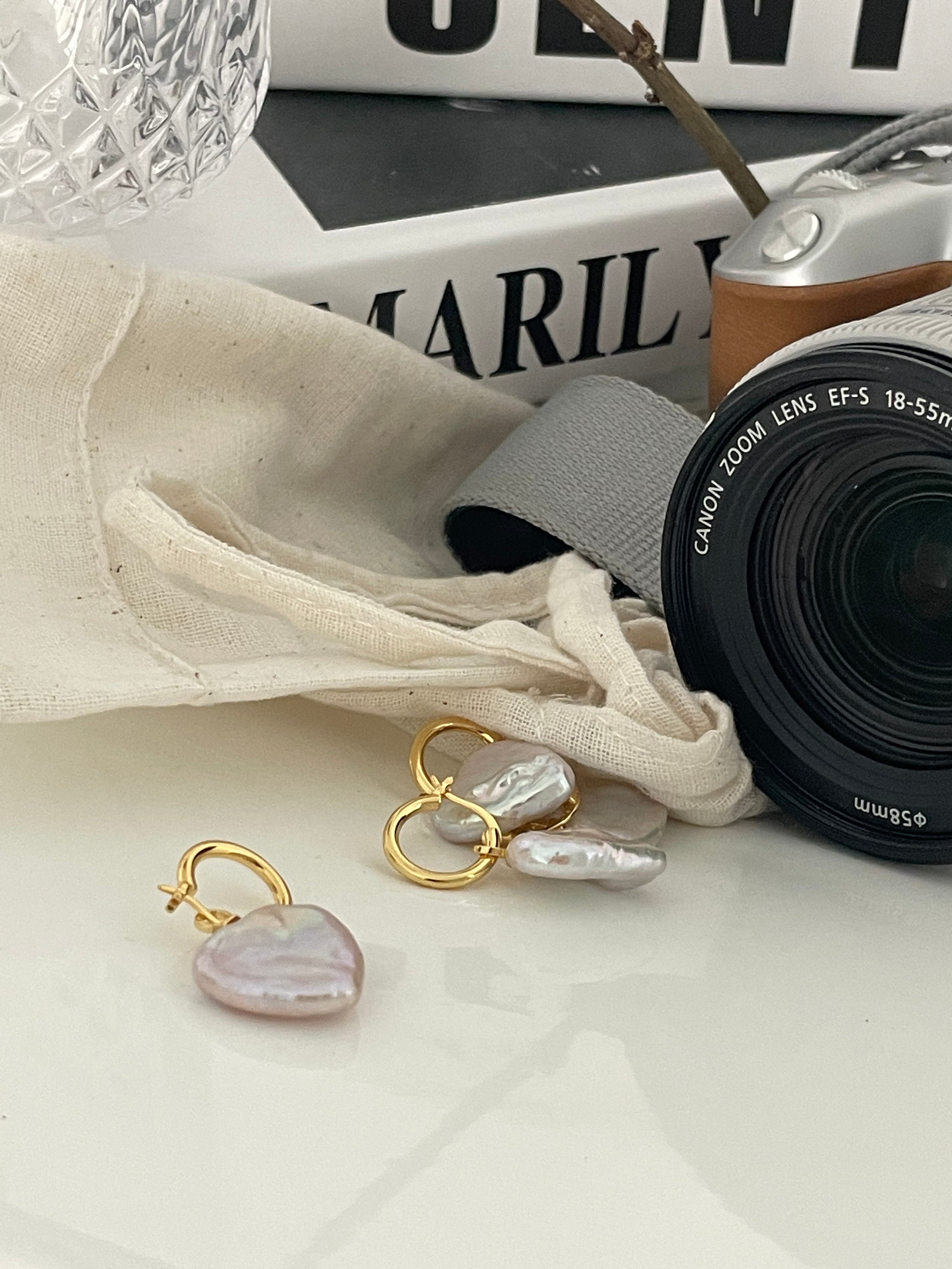 Romantic Heart Baroque Pearl Hoop Earrings