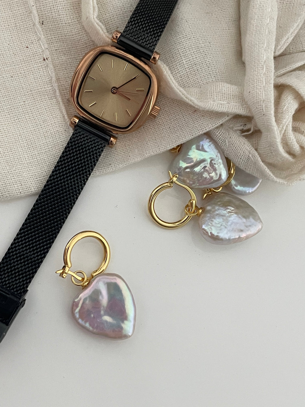 Romantic Heart Baroque Pearl Hoop Earrings