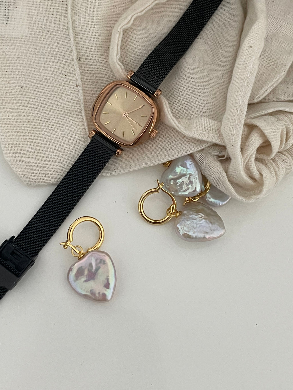 Romantic Heart Baroque Pearl Hoop Earrings