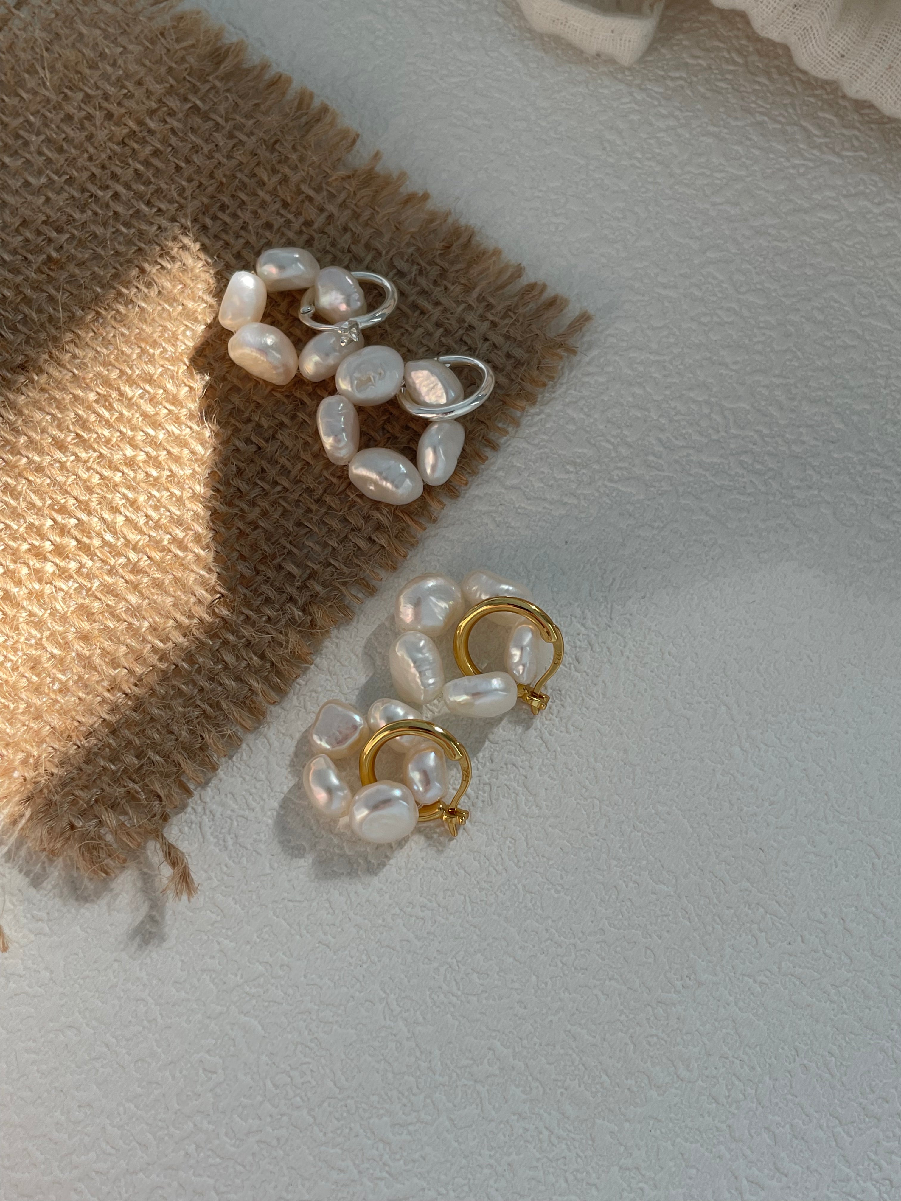 'Flora' Baroque Pearl Cluster Huggie Earrings