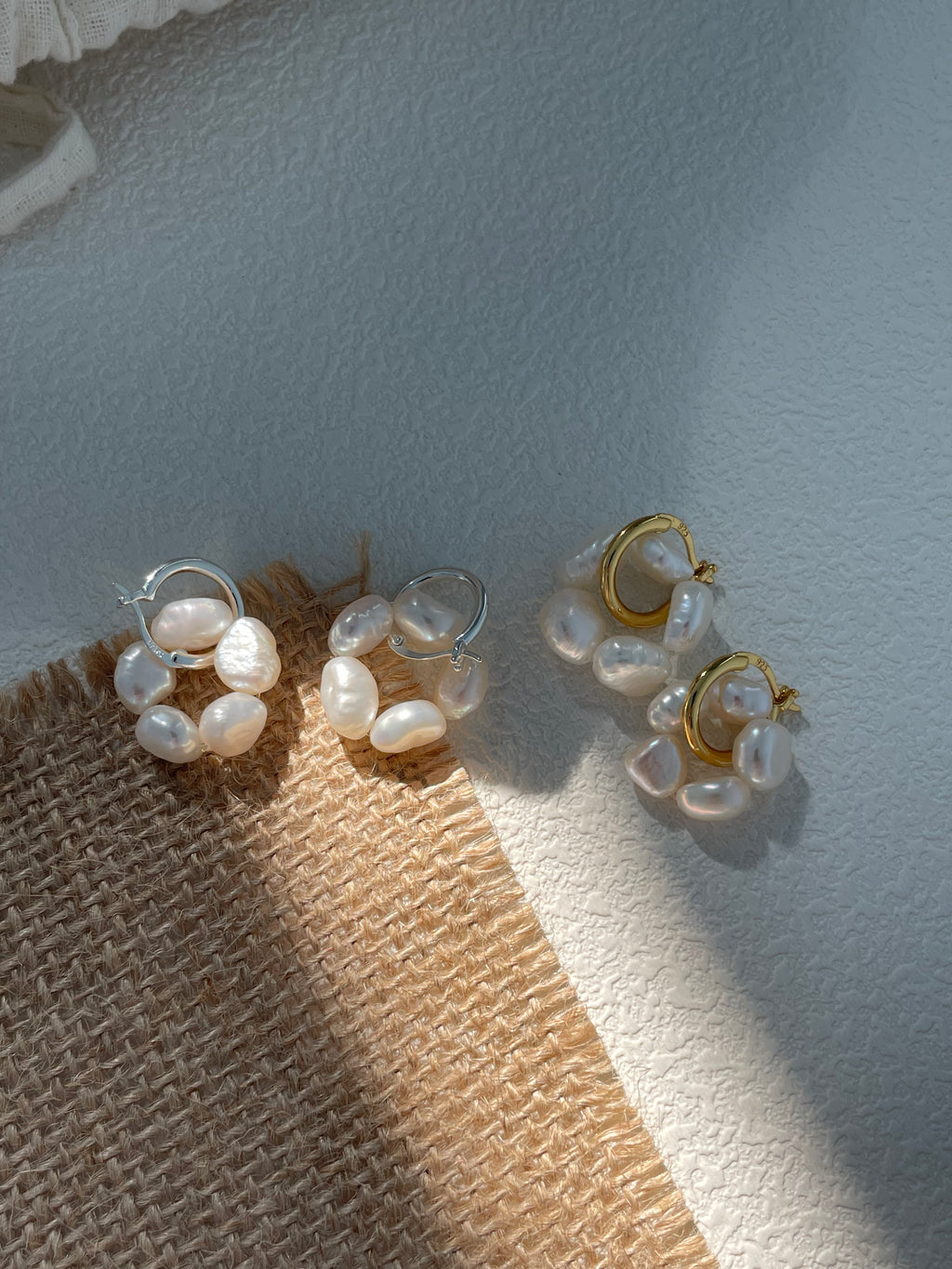 'Flora' Baroque Pearl Cluster Huggie Earrings