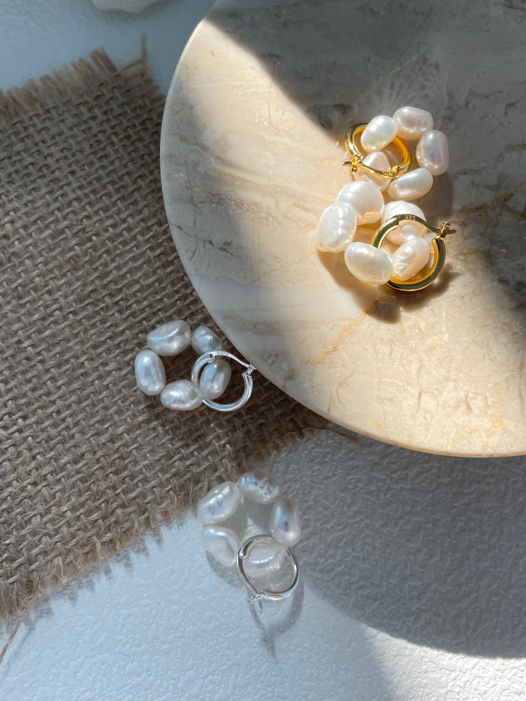 'Flora' Baroque Pearl Cluster Huggie Earrings