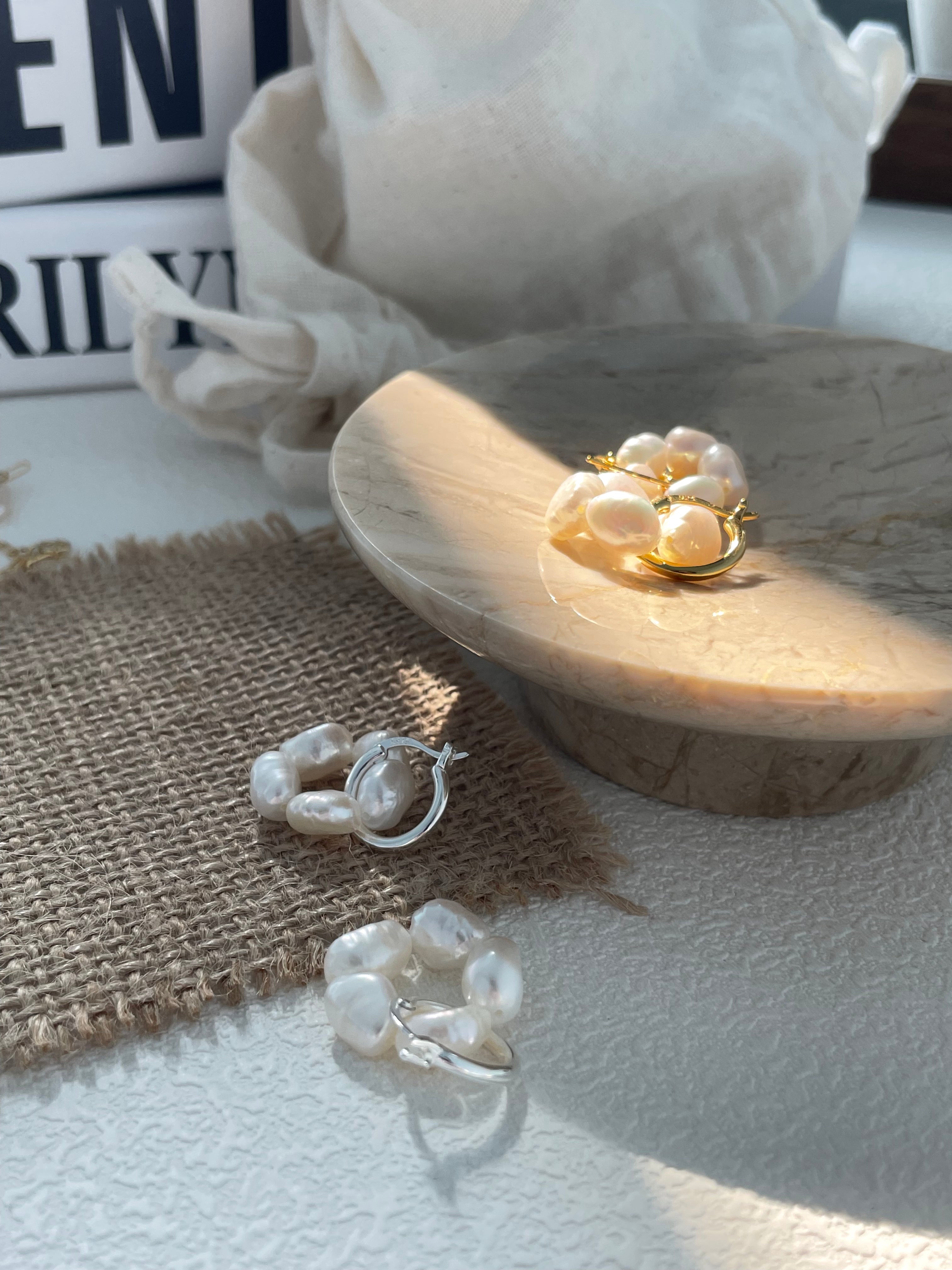 'Flora' Baroque Pearl Cluster Huggie Earrings