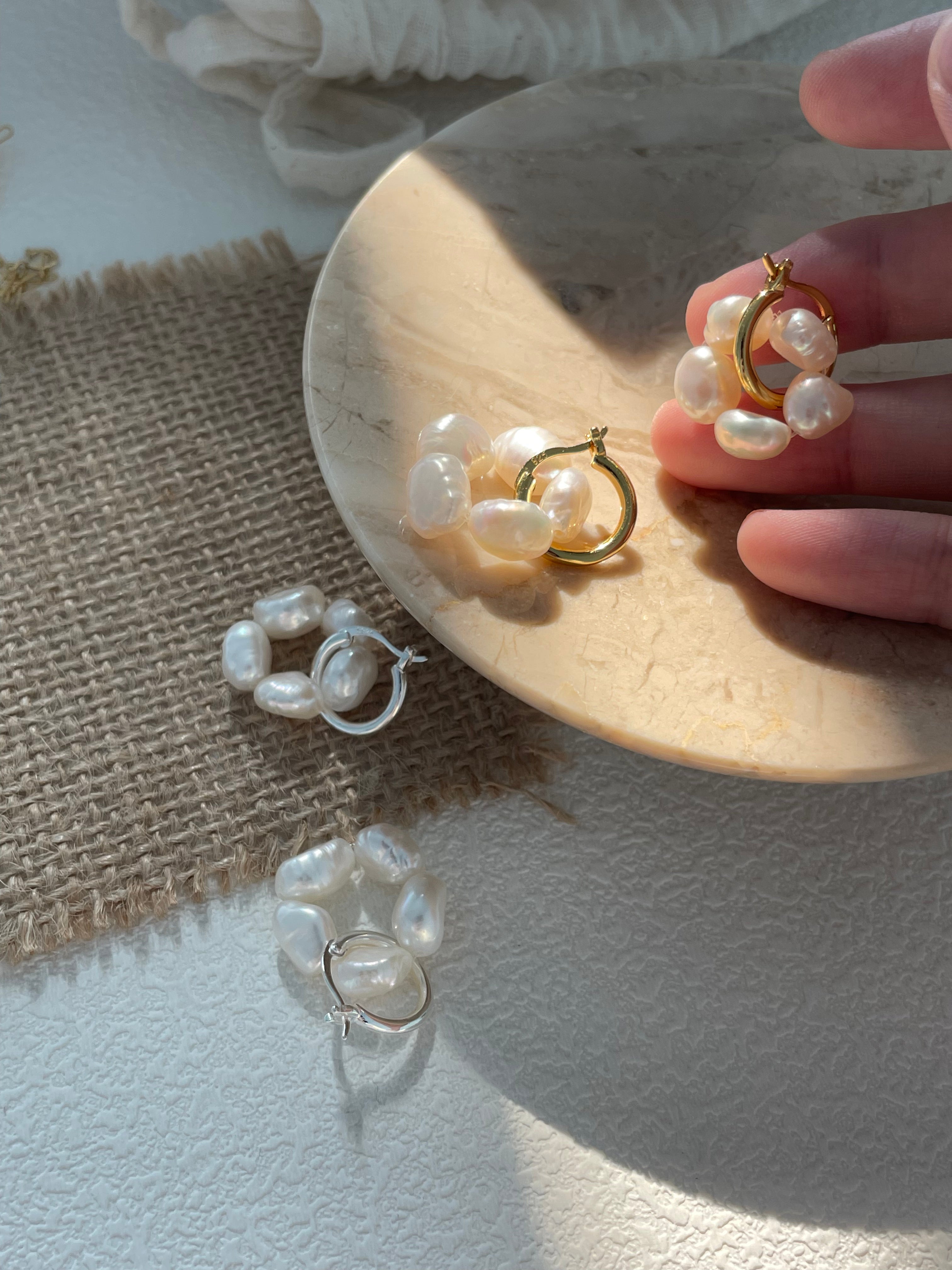 'Flora' Baroque Pearl Cluster Huggie Earrings