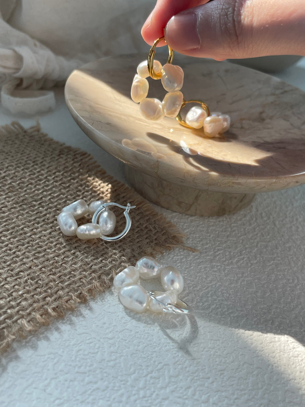 'Flora' Baroque Pearl Cluster Huggie Earrings