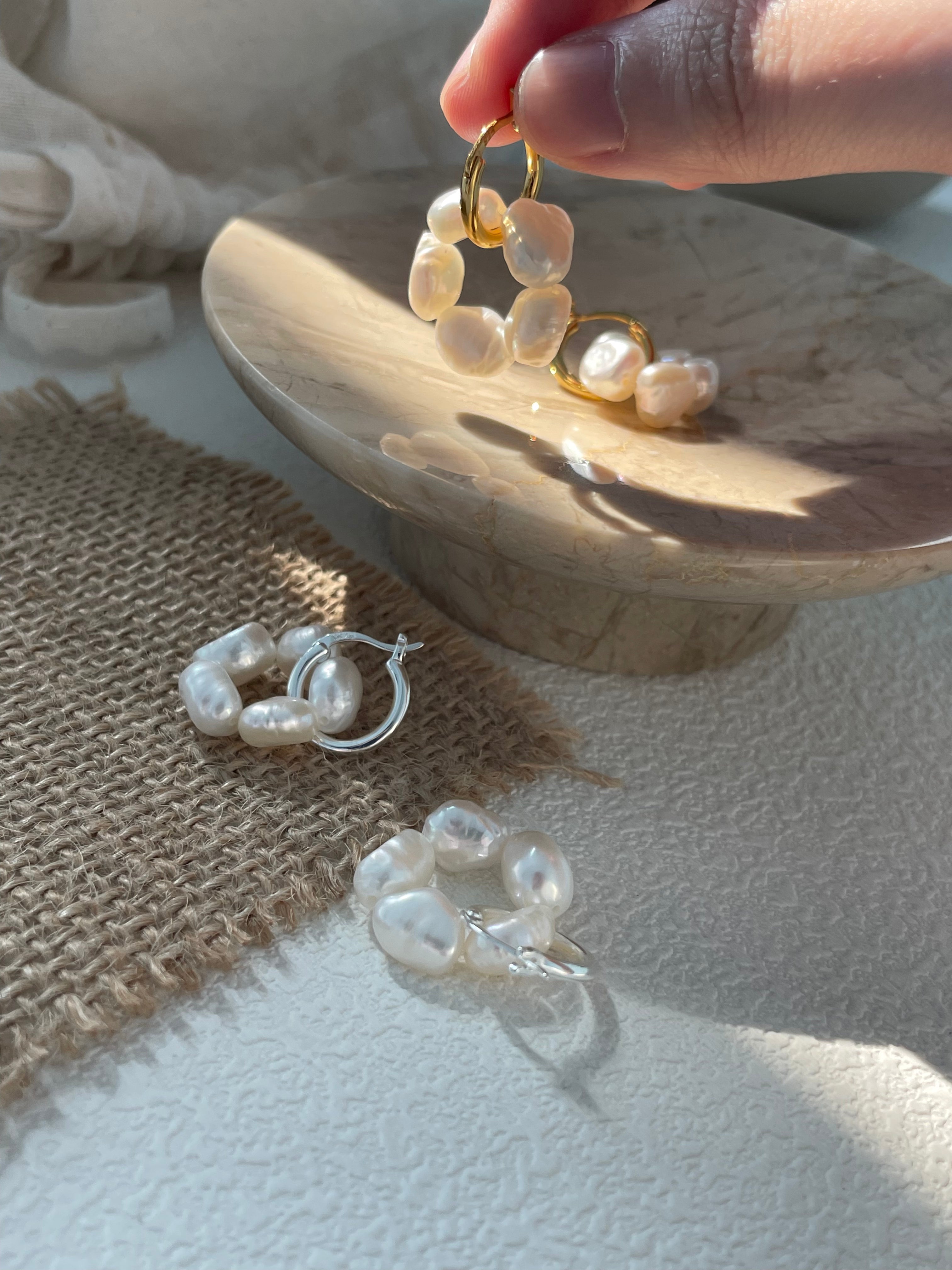 'Flora' Baroque Pearl Cluster Huggie Earrings