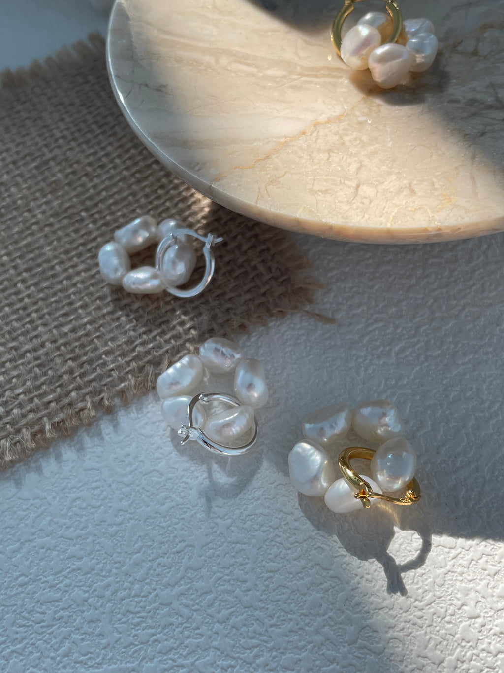 'Flora' Baroque Pearl Cluster Huggie Earrings