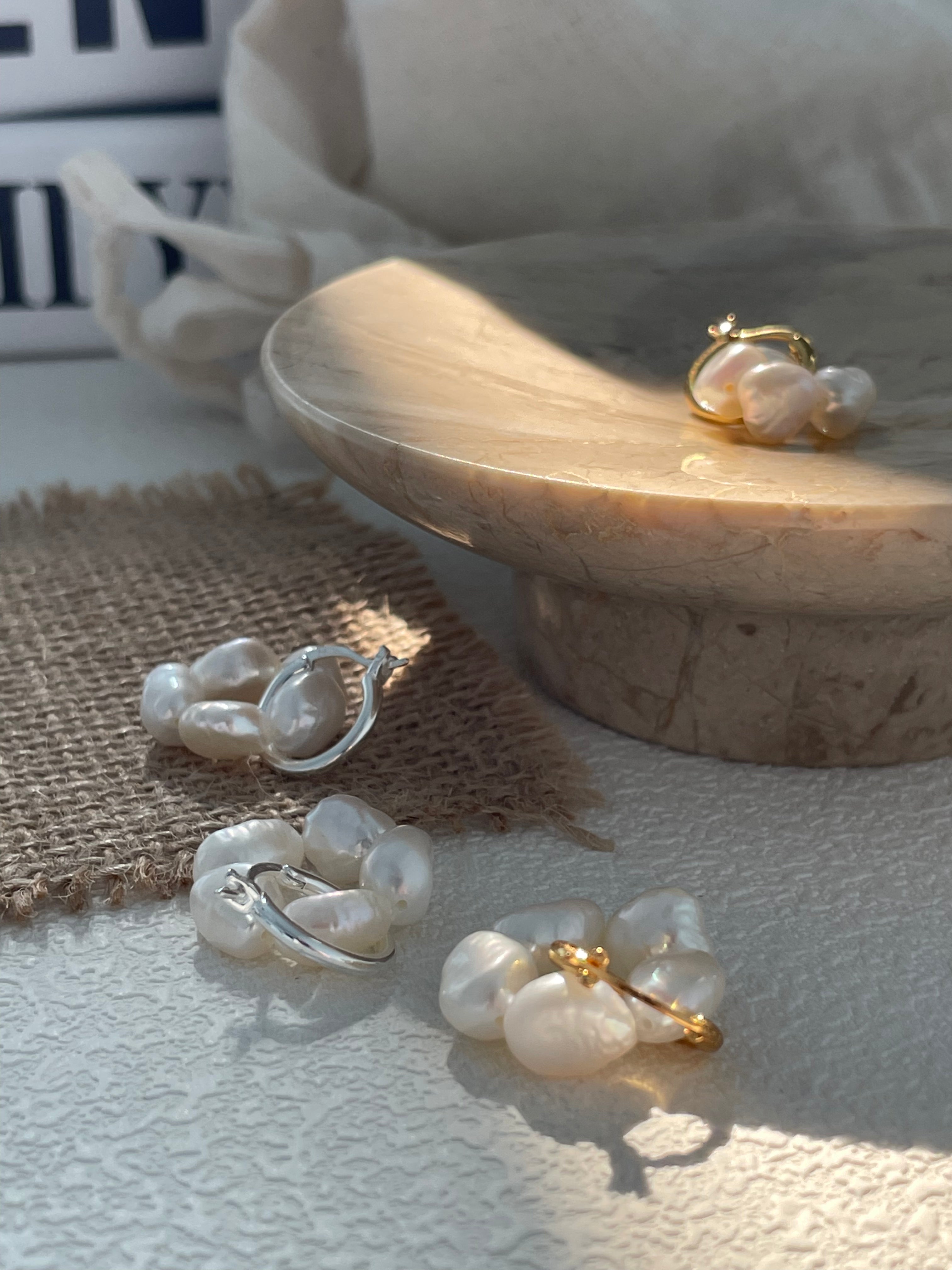'Flora' Baroque Pearl Cluster Huggie Earrings