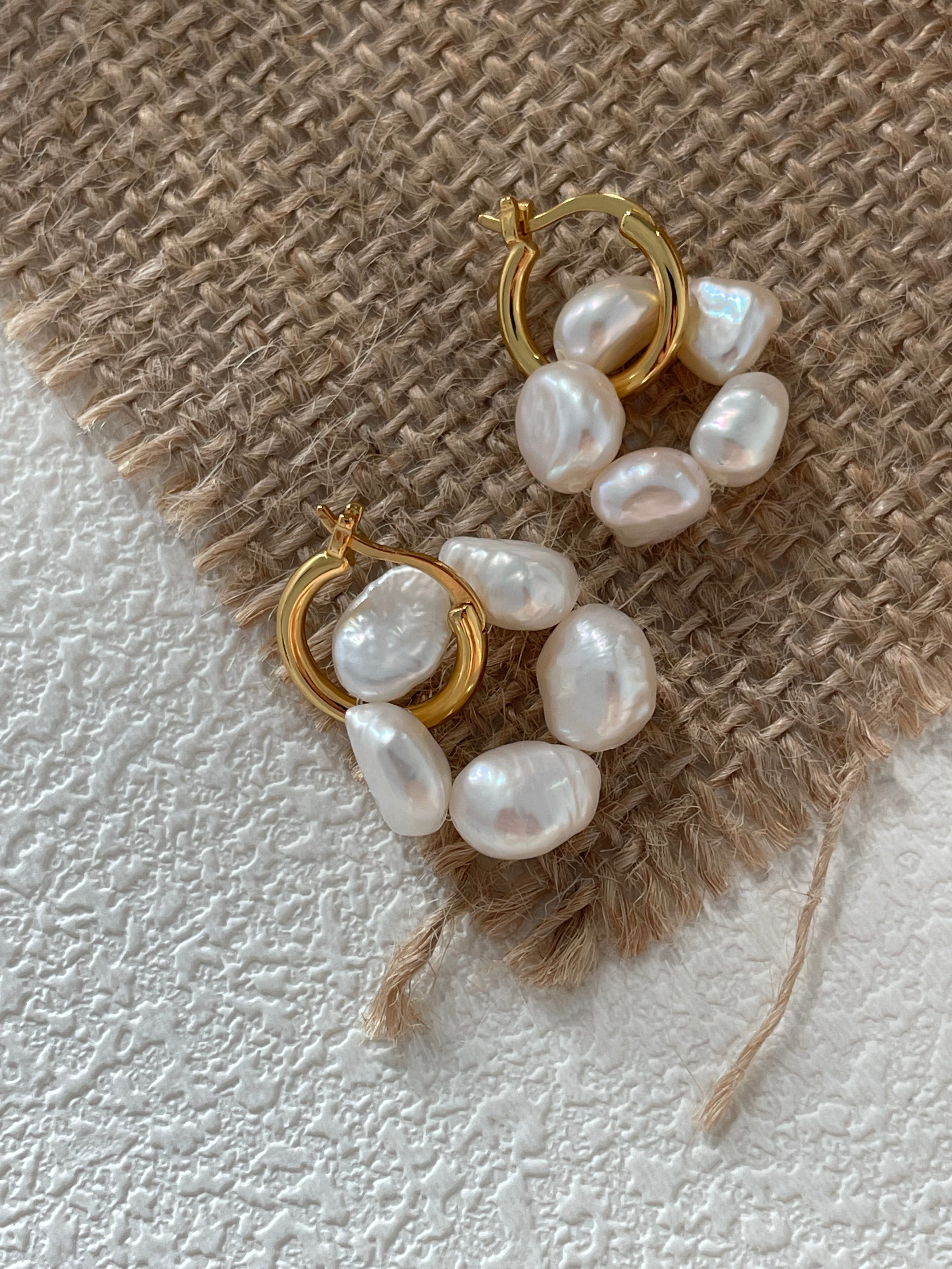'Flora' Baroque Pearl Cluster Huggie Earrings