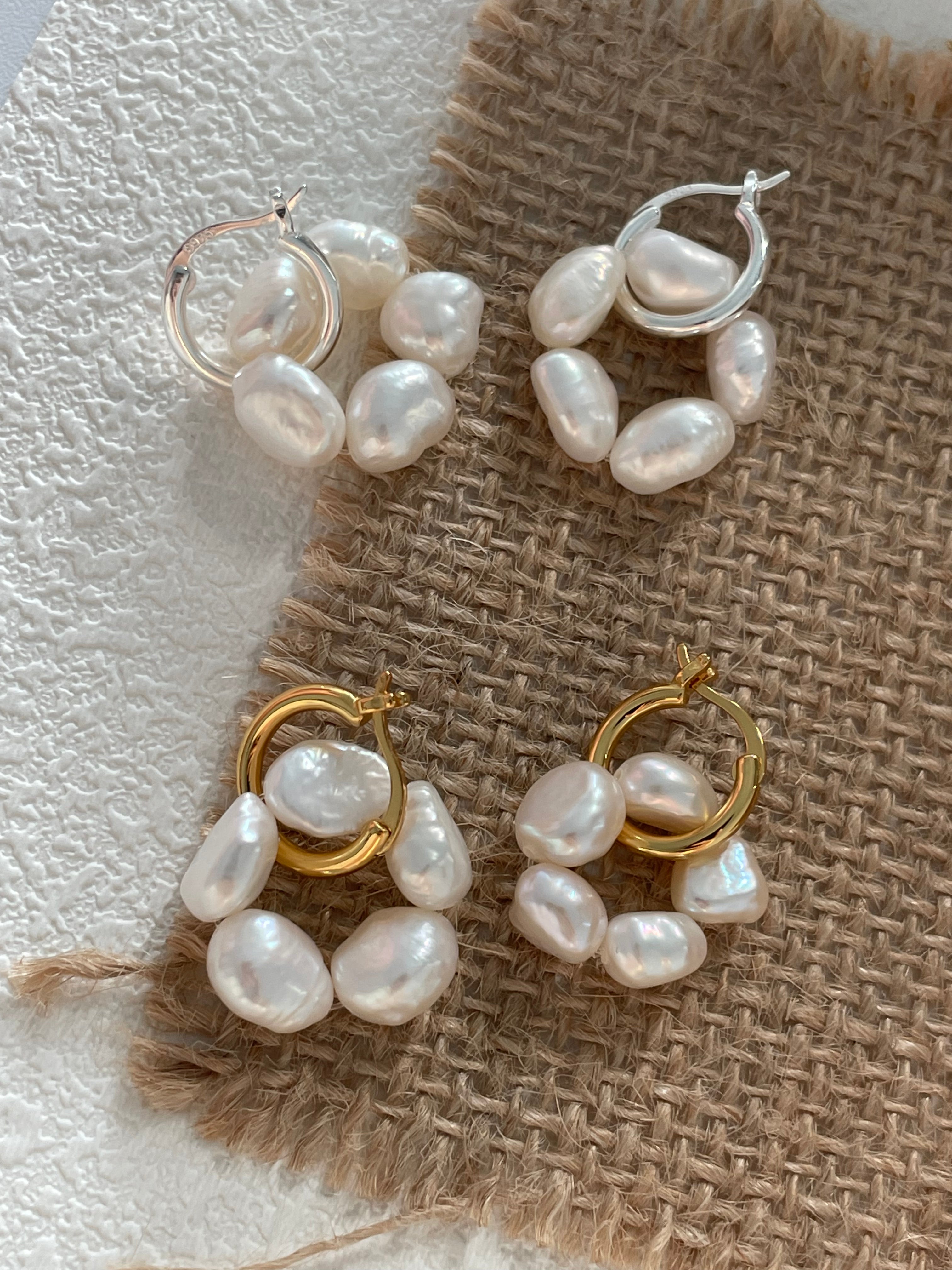 'Flora' Baroque Pearl Cluster Huggie Earrings