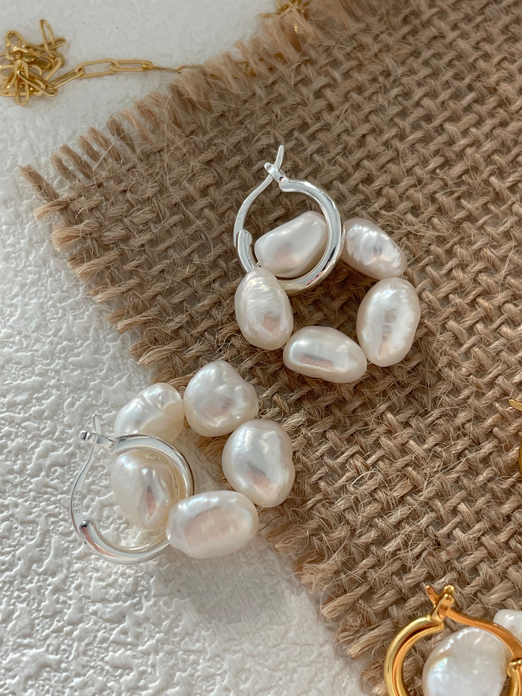 'Flora' Baroque Pearl Cluster Huggie Earrings
