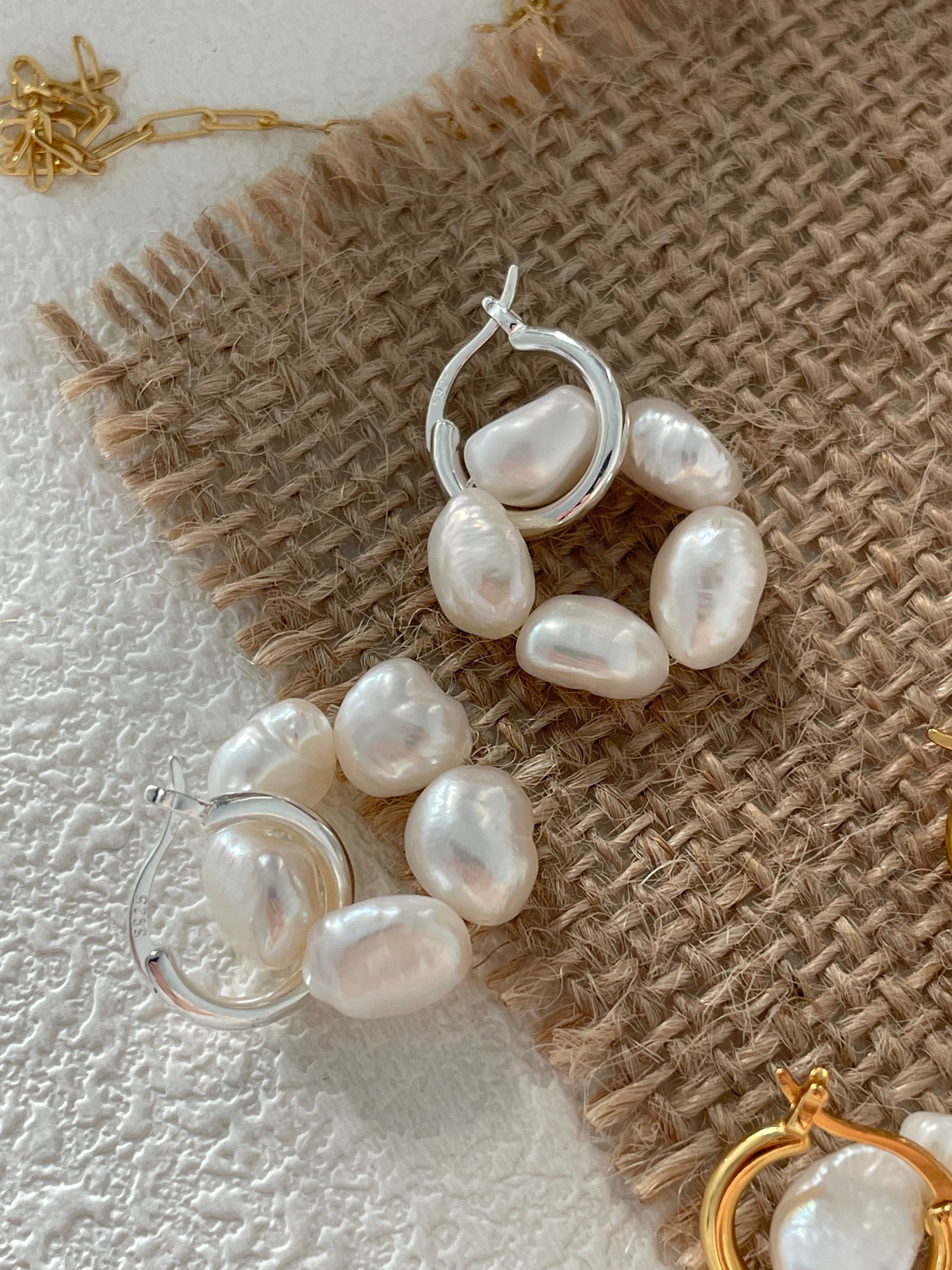 'Flora' Baroque Pearl Cluster Huggie Earrings