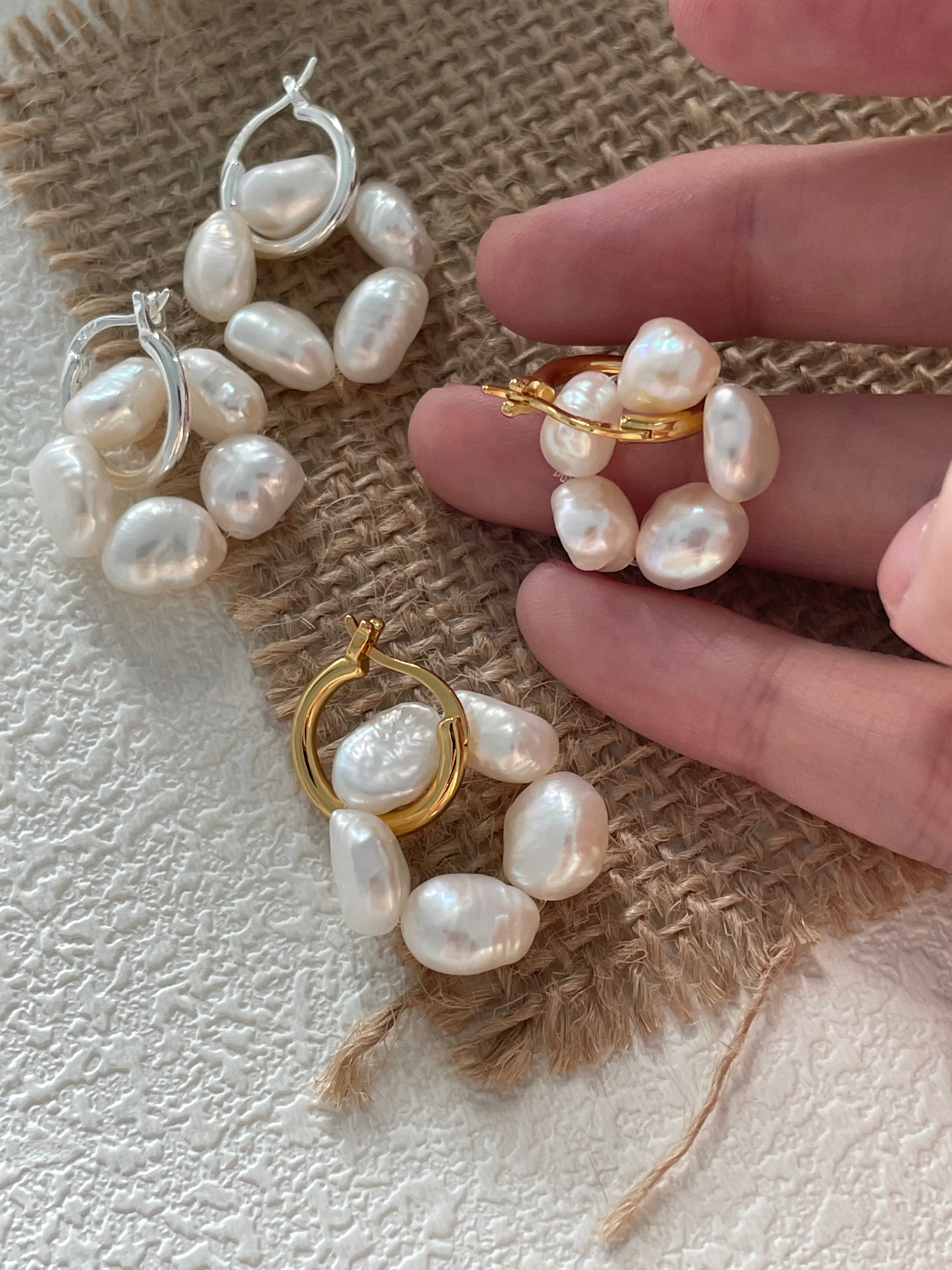 'Flora' Baroque Pearl Cluster Huggie Earrings