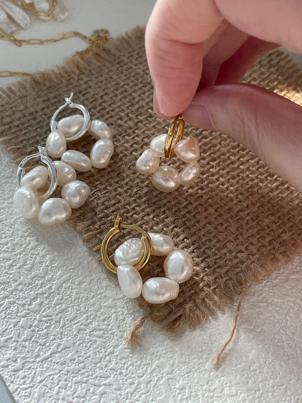 'Flora' Baroque Pearl Cluster Huggie Earrings
