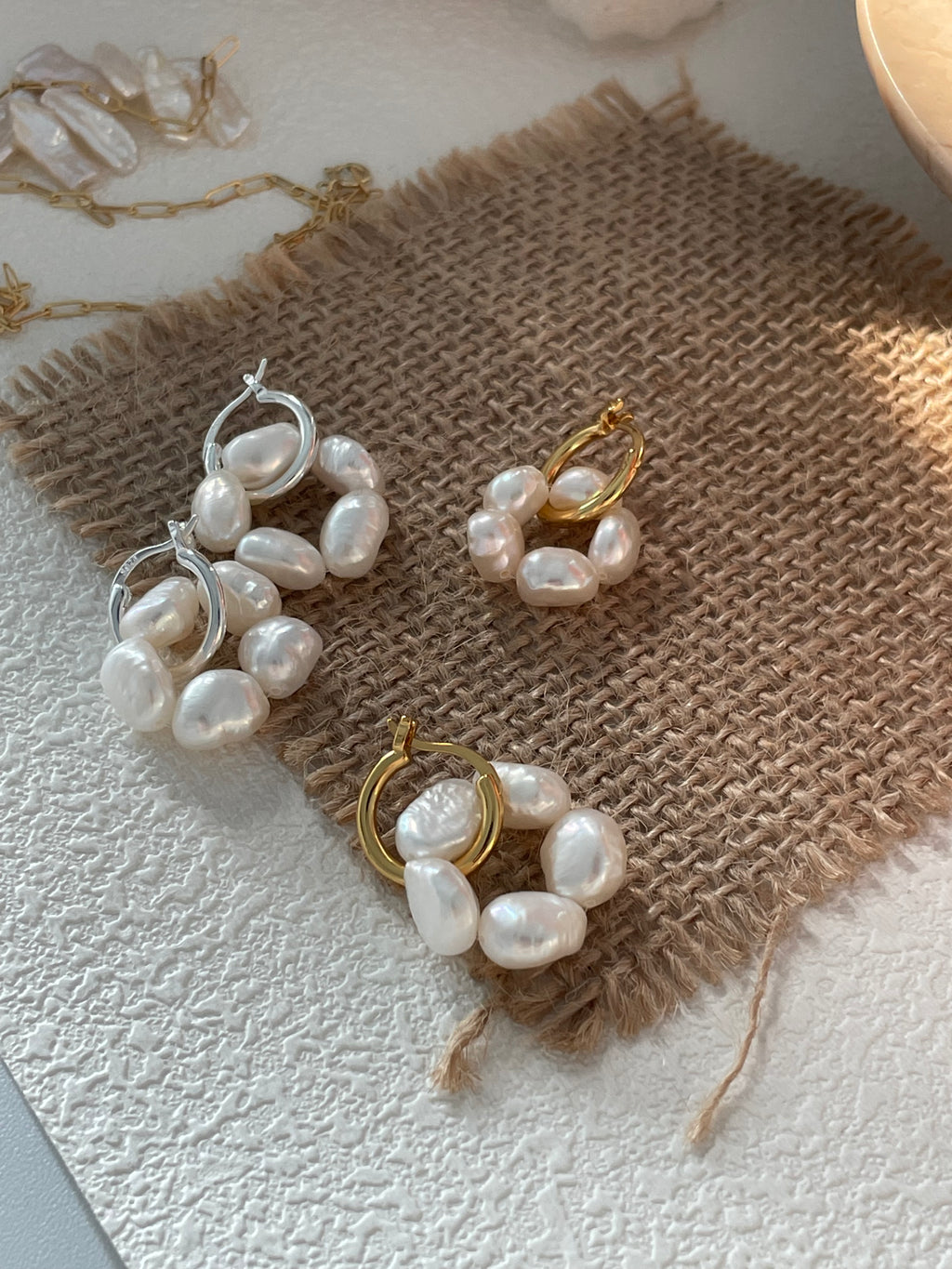 'Flora' Baroque Pearl Cluster Huggie Earrings
