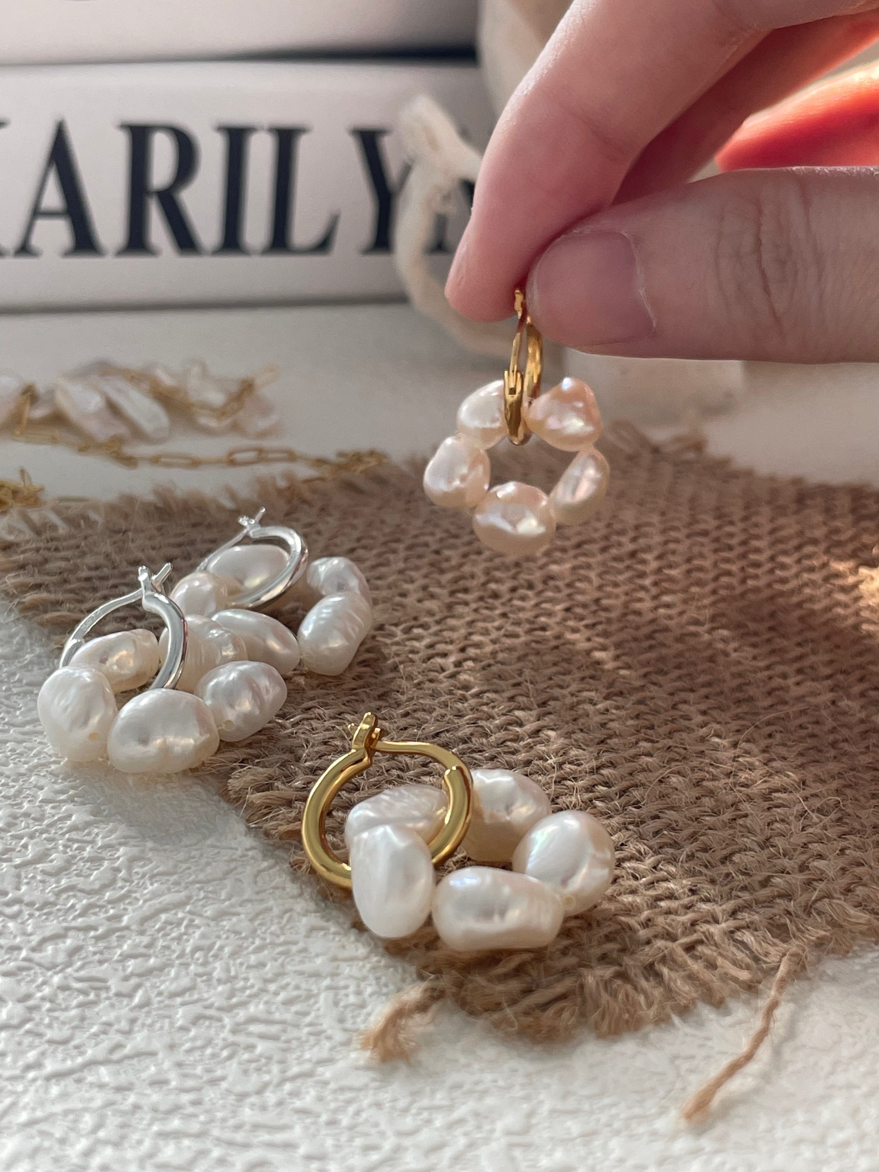 'Flora' Baroque Pearl Cluster Huggie Earrings