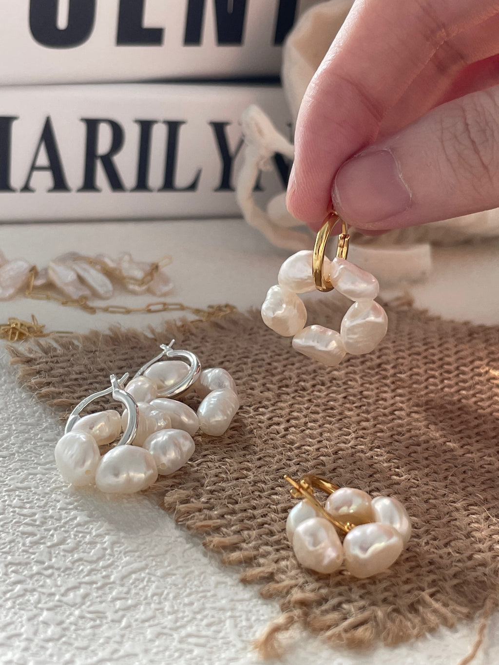 'Flora' Baroque Pearl Cluster Huggie Earrings