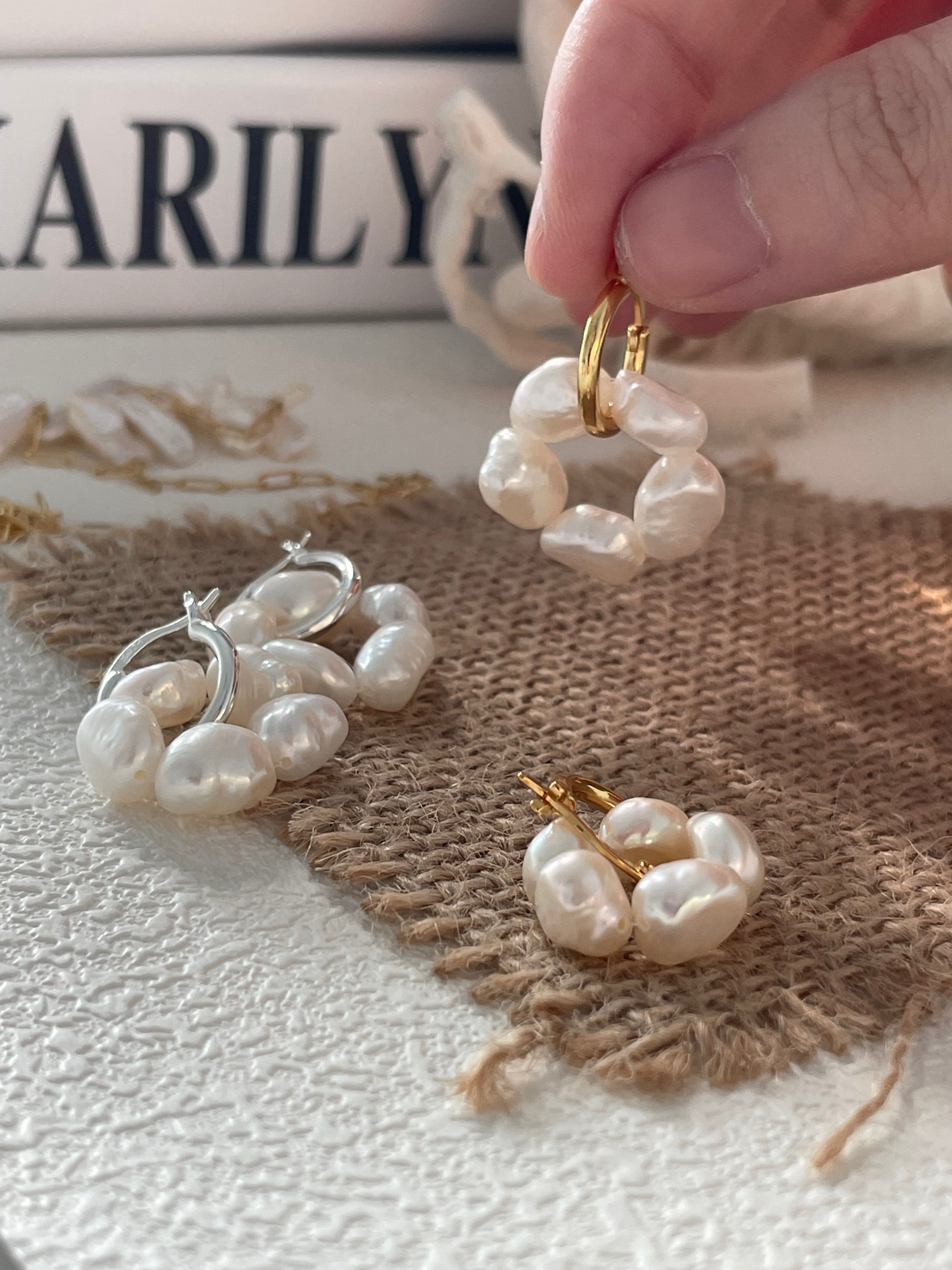 'Flora' Baroque Pearl Cluster Huggie Earrings
