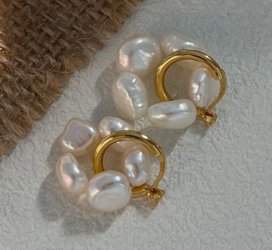 'Flora' Baroque Pearl Cluster Huggie Earrings