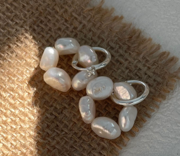 'Flora' Baroque Pearl Cluster Huggie Earrings