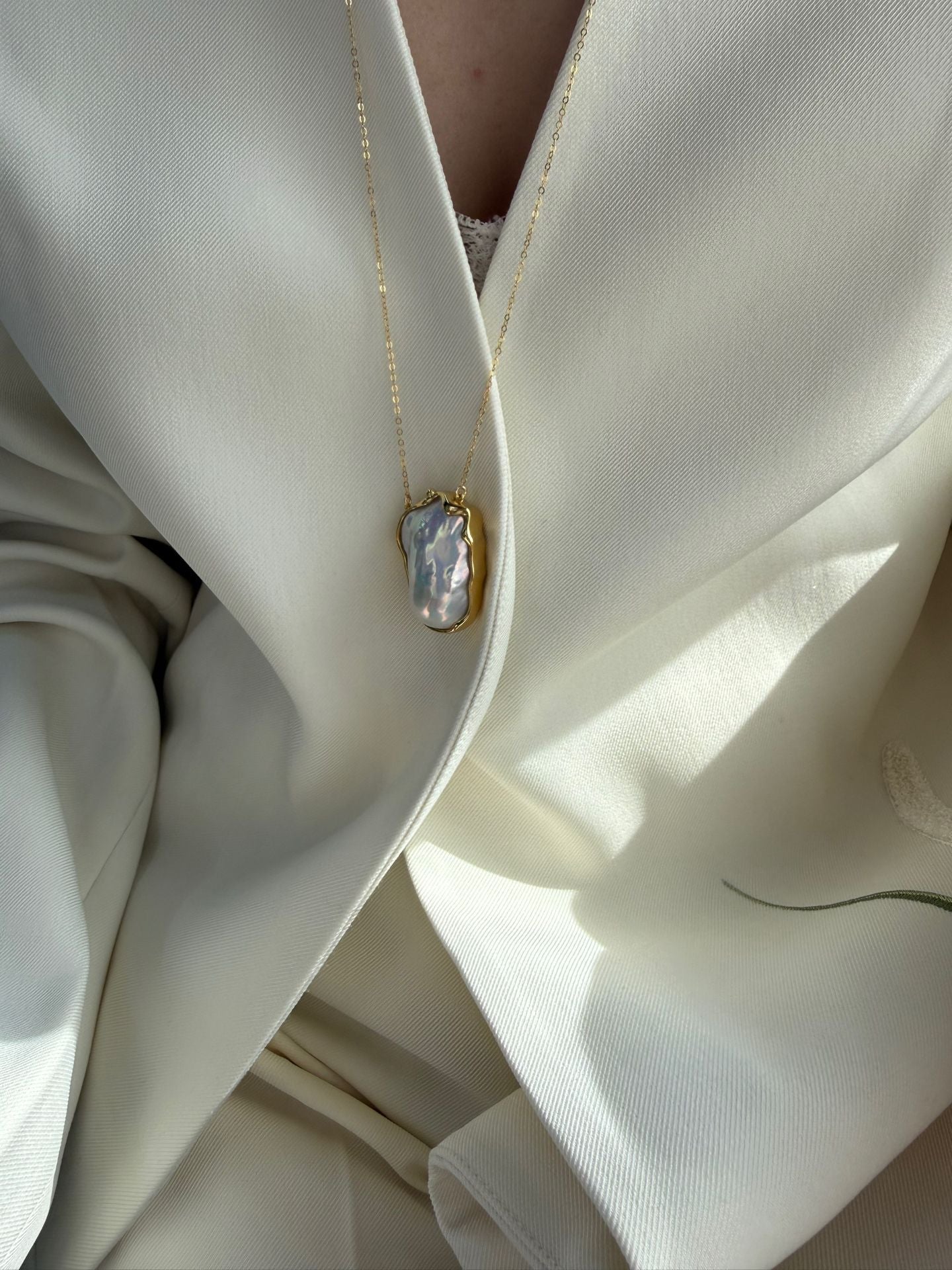 The 'Greta' Giant Metallic Baroque Pearl Necklace - 14K Gold Filled Long Chain