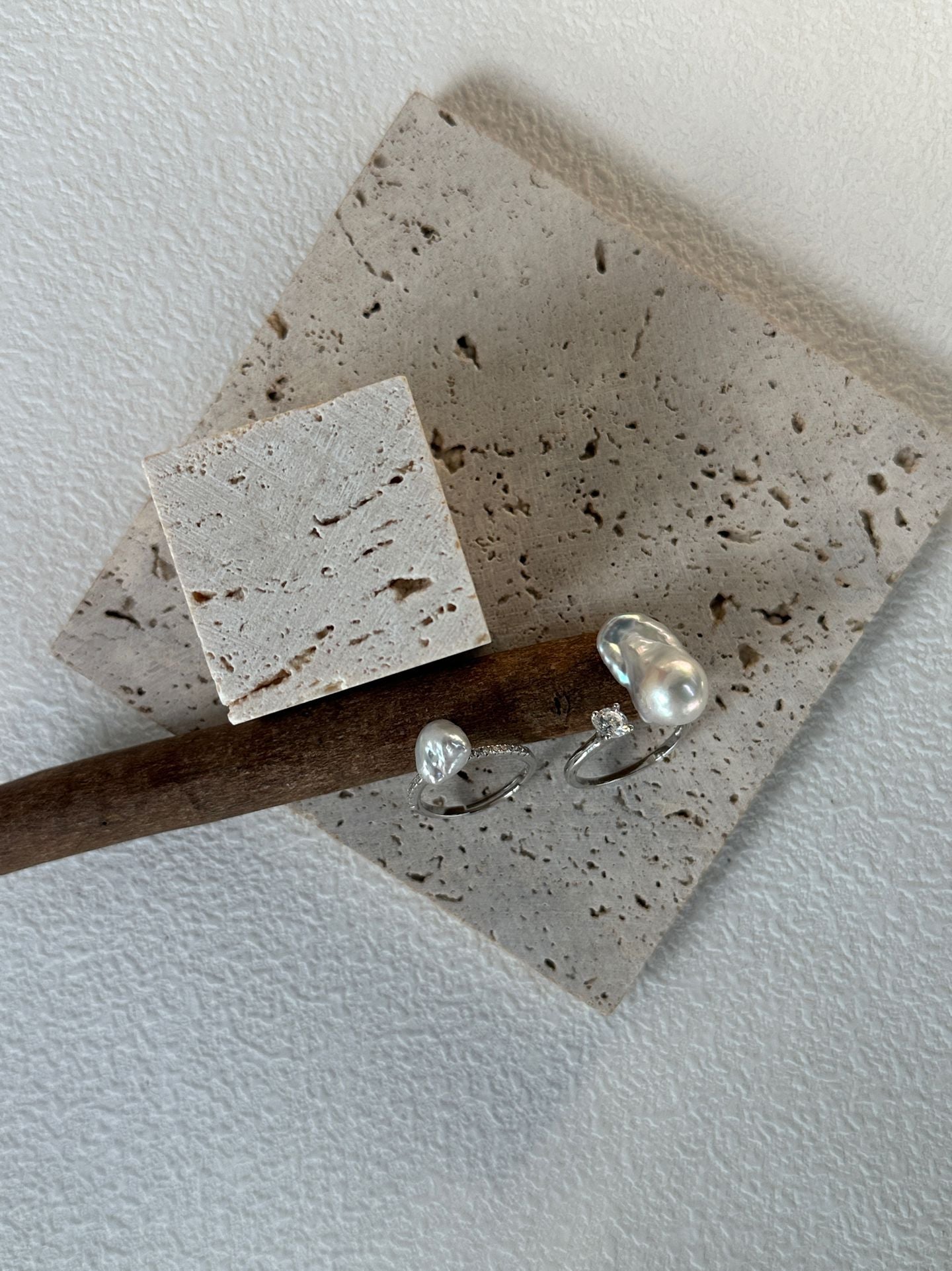 Silver-Blue Baroque Pearl Open Ring with Sparkling Zircon