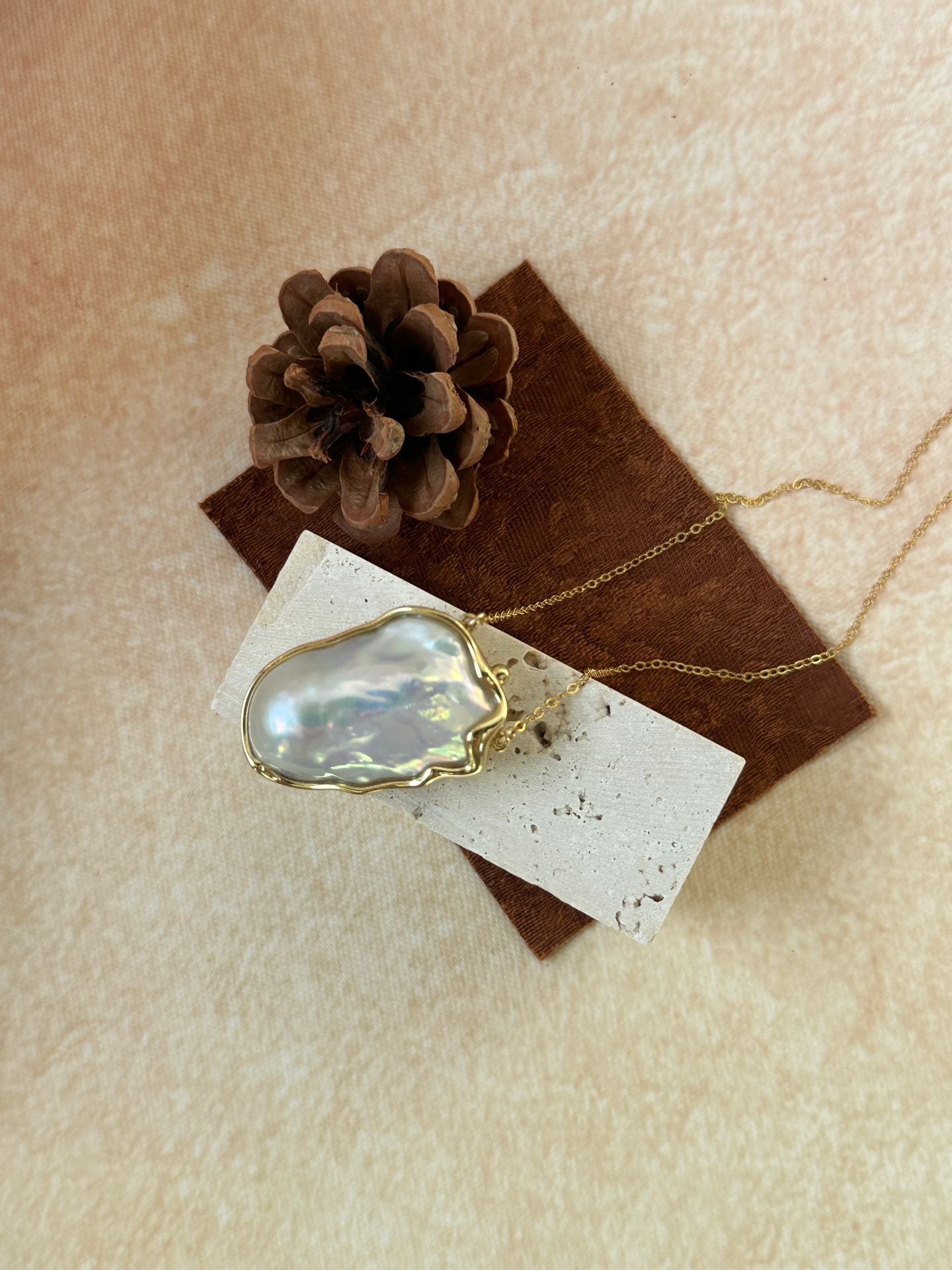 The 'Greta' Giant Metallic Baroque Pearl Necklace - 14K Gold Filled Long Chain