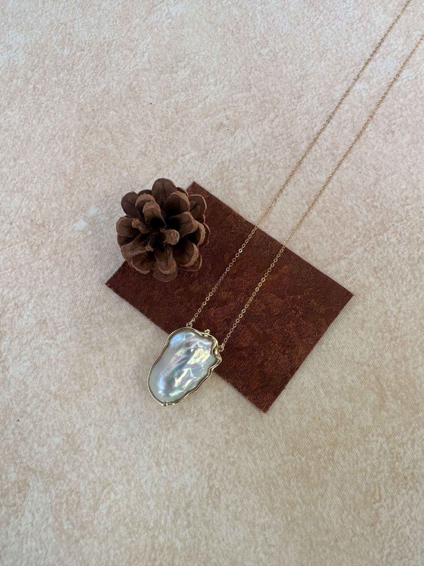 The 'Greta' Giant Metallic Baroque Pearl Necklace - 14K Gold Filled Long Chain
