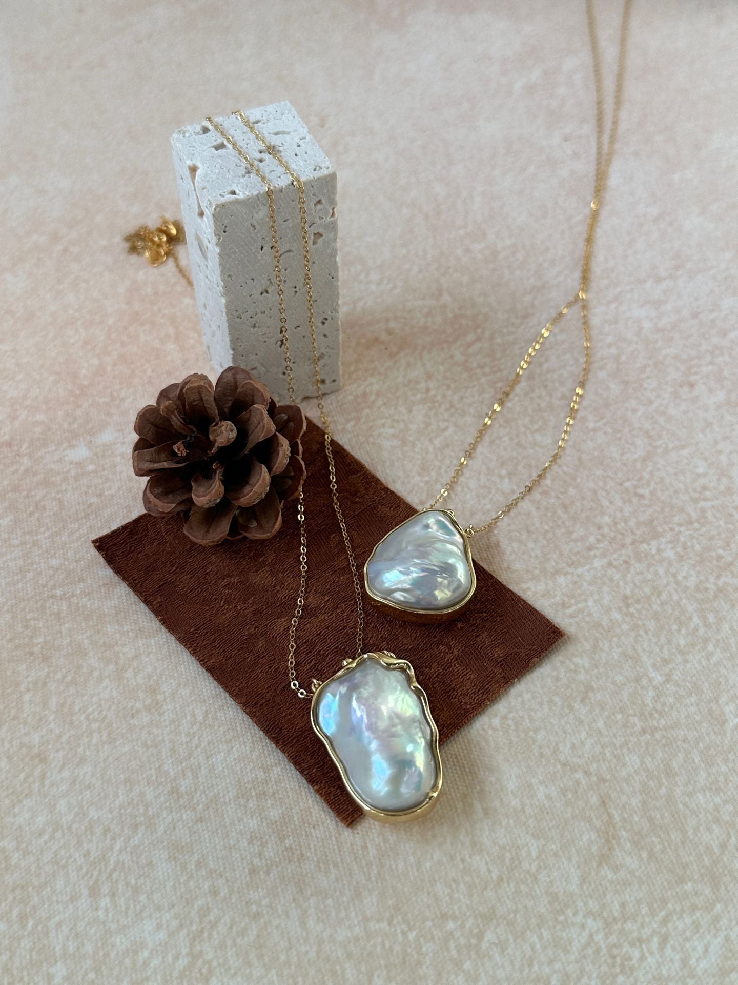 The 'Greta' Giant Metallic Baroque Pearl Necklace - 14K Gold Filled Long Chain